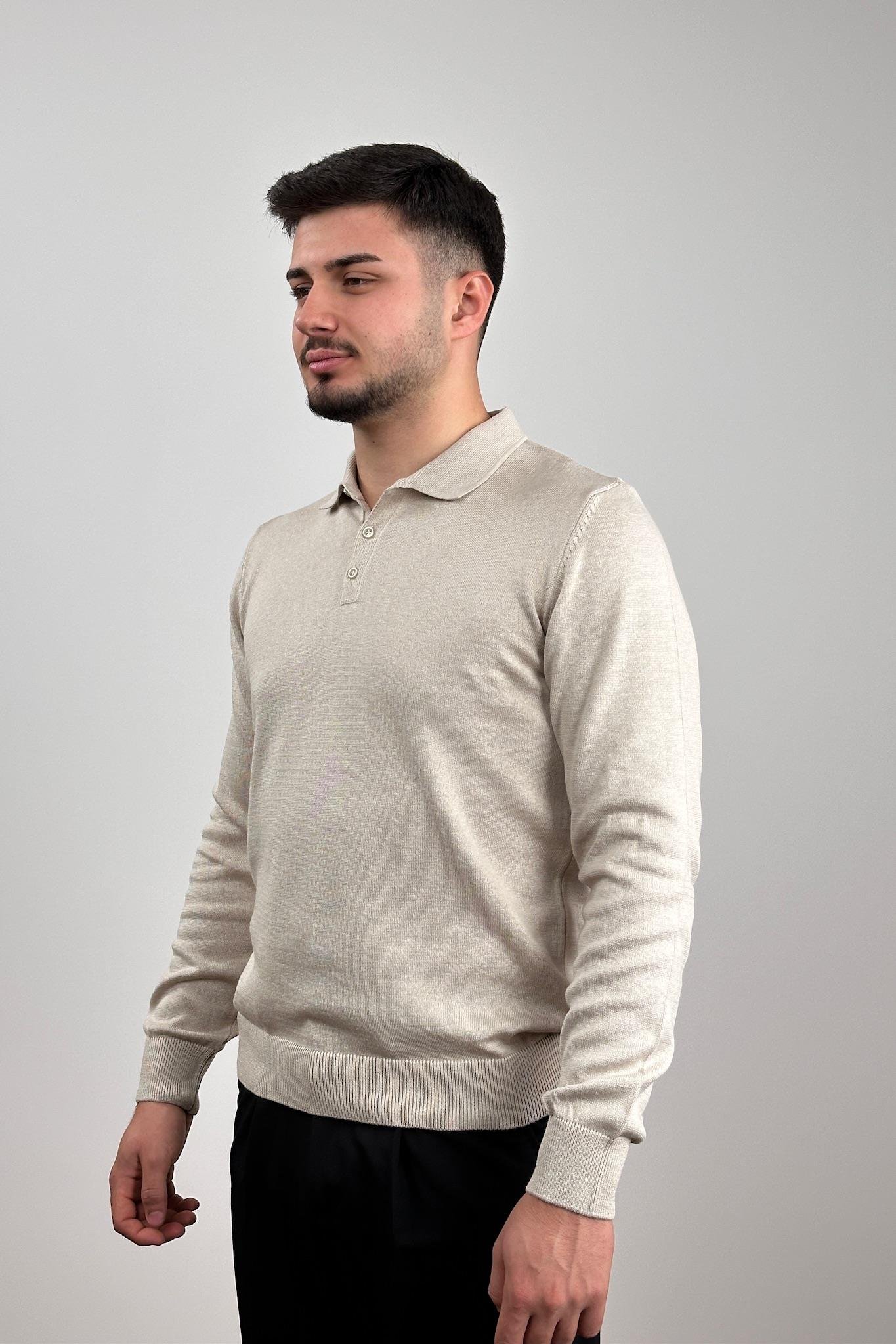Düğmeli Polo Yaka Triko - Taş
