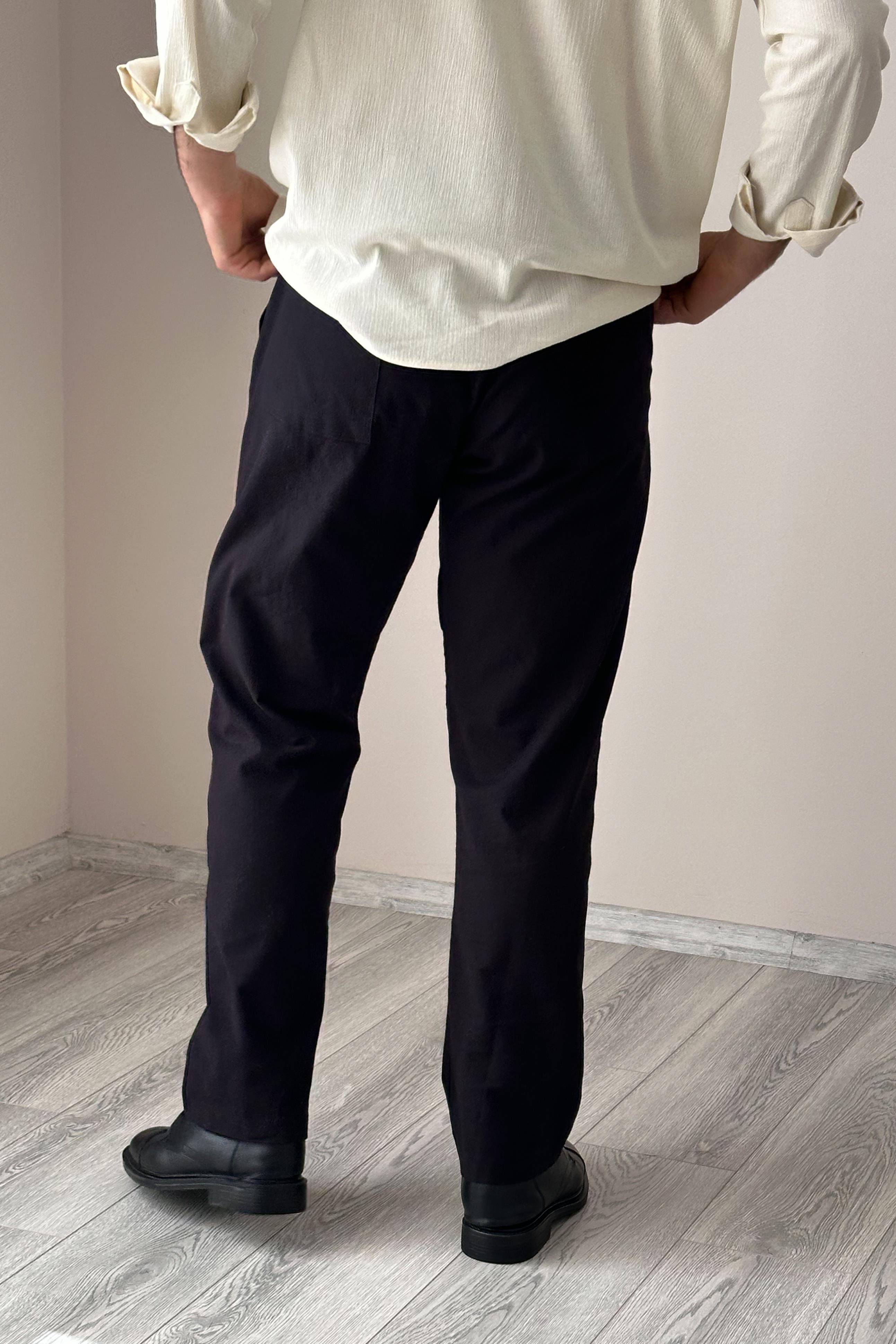 Keten Lastikli Pantolon - Siyah