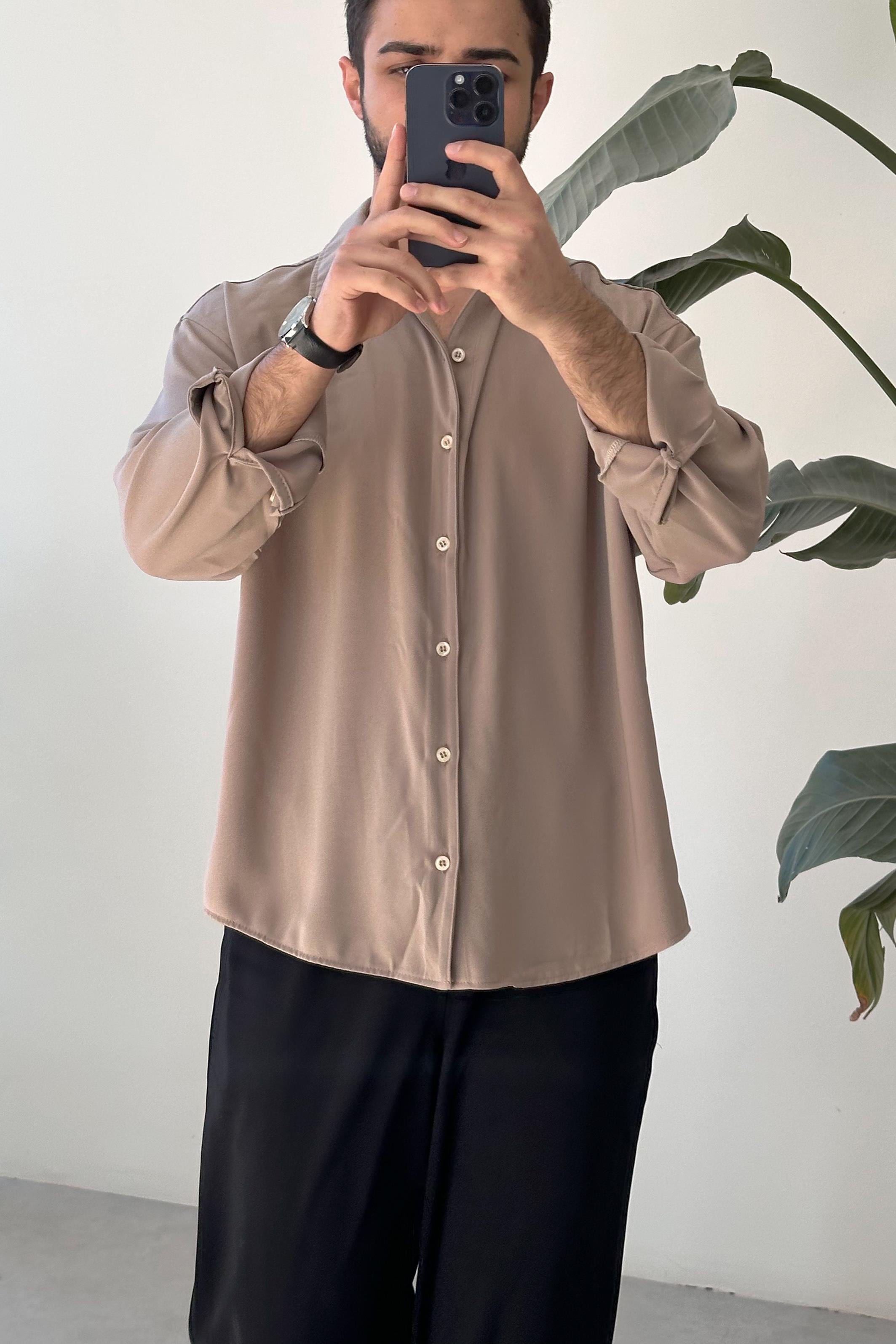 Krep Dökümlü Gömlek - Bej