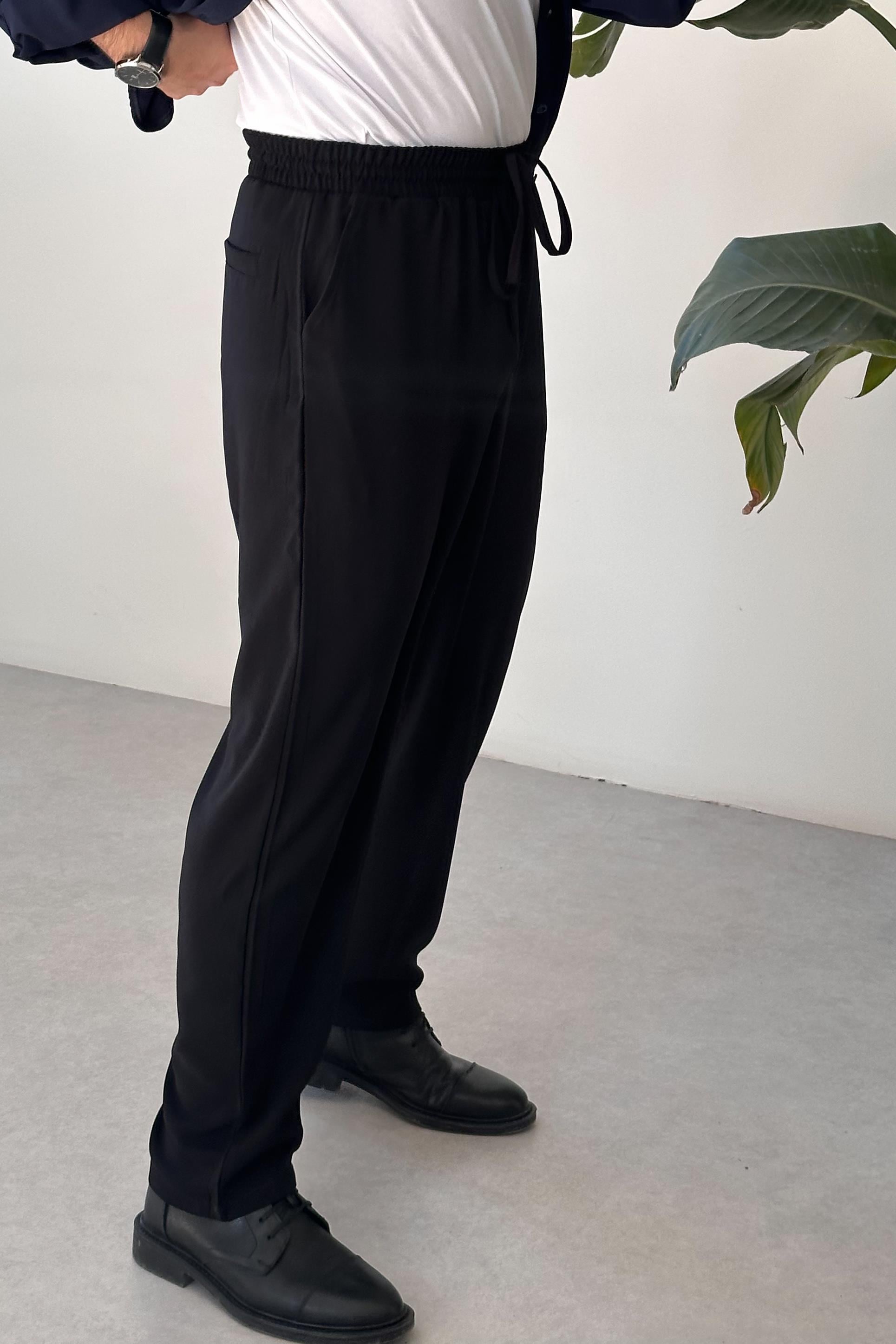 Krep Kumaş Pantolon - Siyah