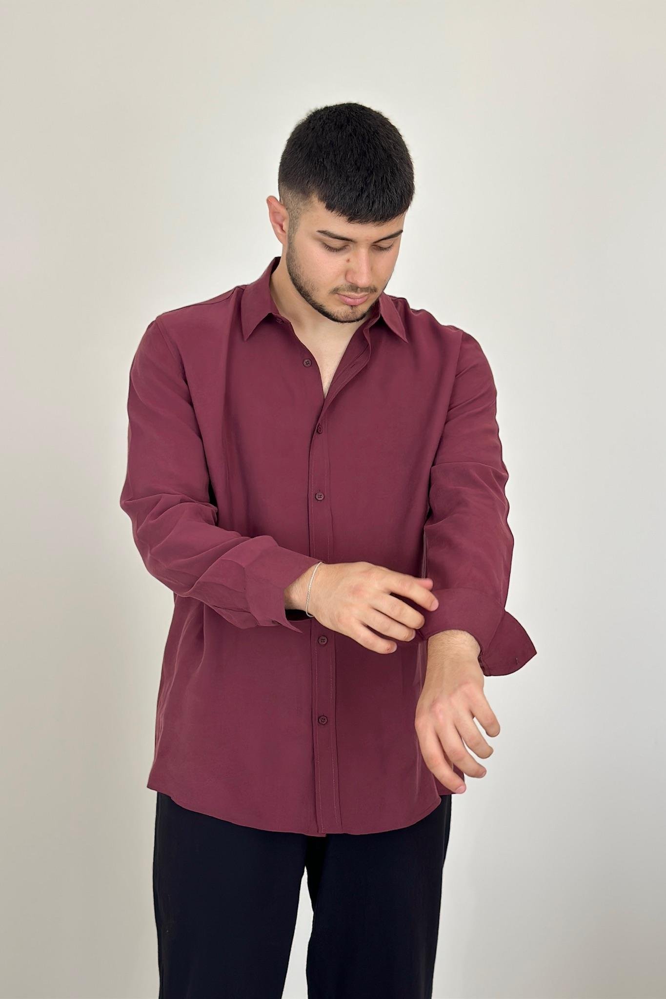 Modal Kumaş Gömlek - Bordo