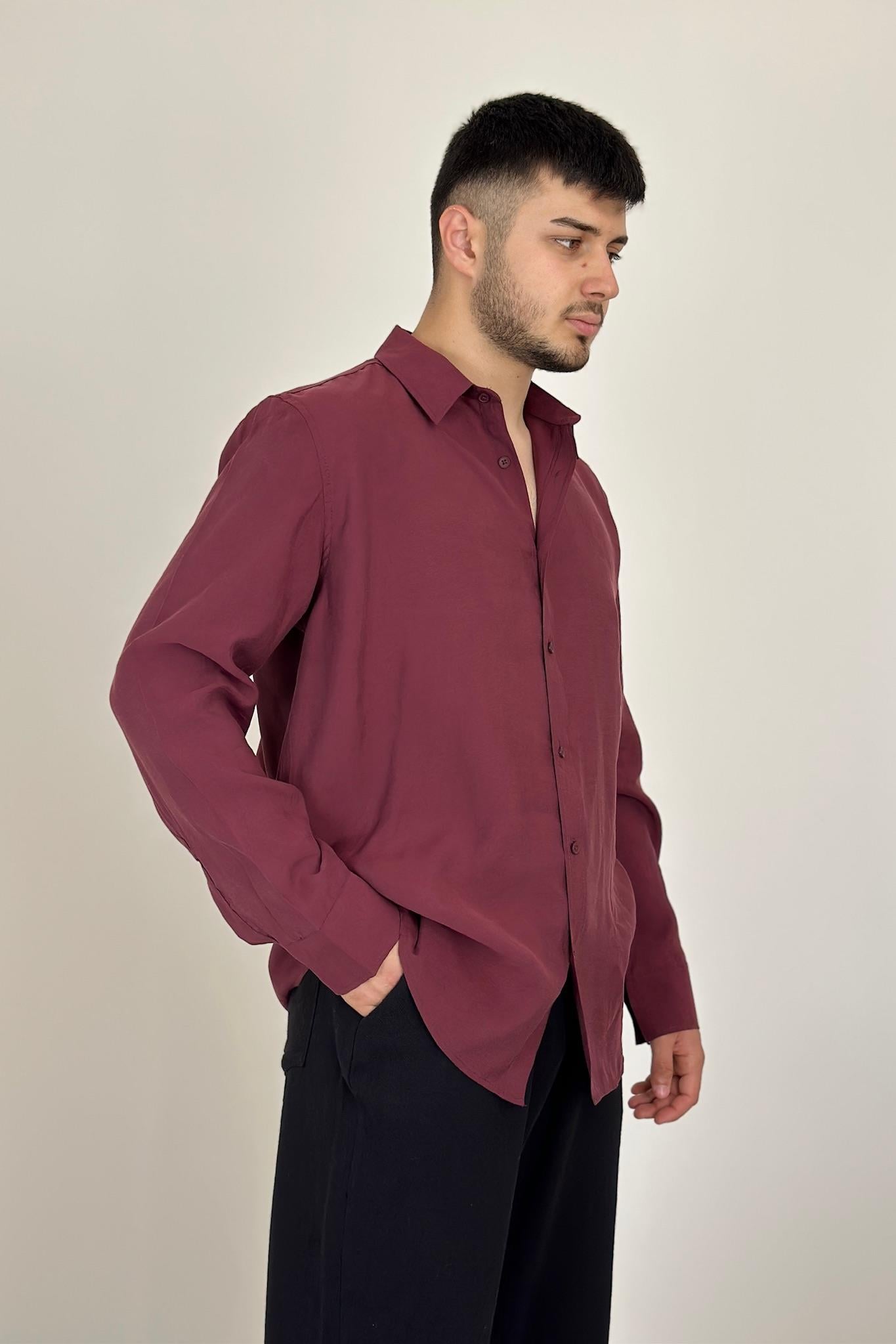 Modal Kumaş Gömlek - Bordo