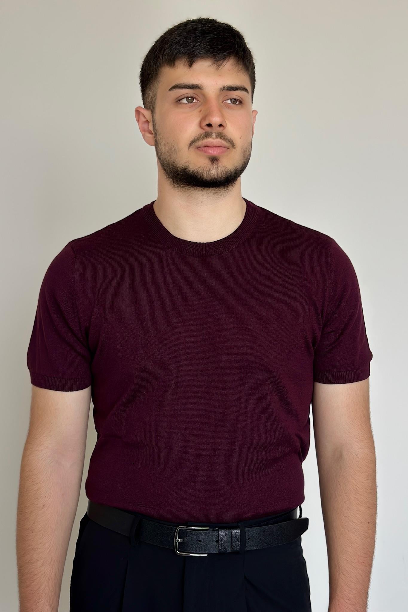 Pamuklu Basic Triko Tişört - Bordo
