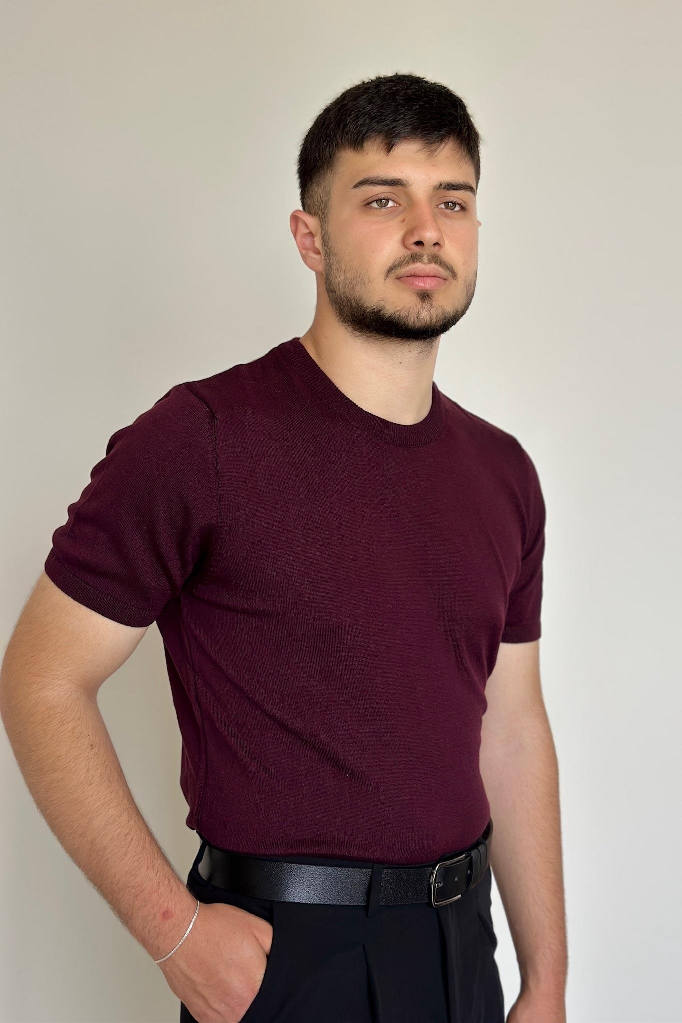 Pamuklu Basic Triko Tişört - Bordo