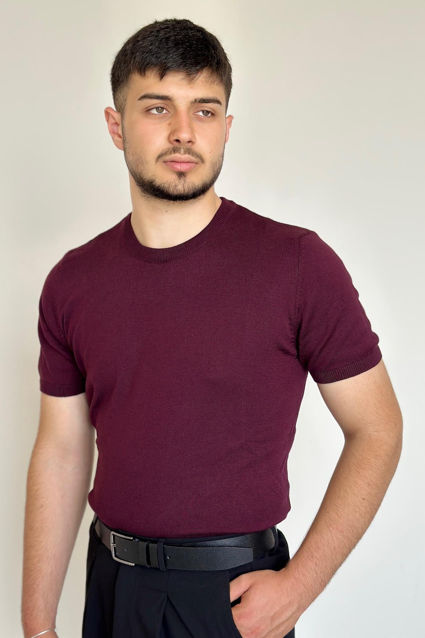 Pamuklu Basic Triko Tişört - Bordo