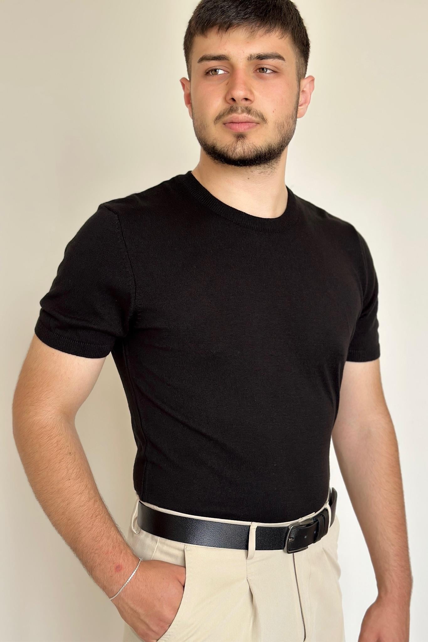 Pamuklu Basic Triko Tişört - Siyah