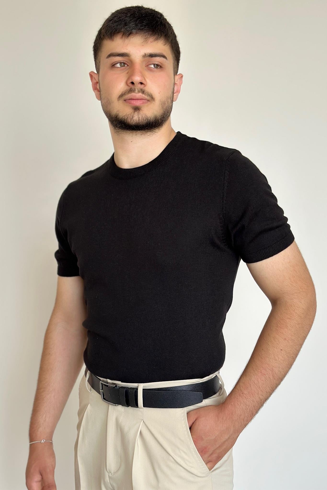 Pamuklu Basic Triko Tişört - Siyah