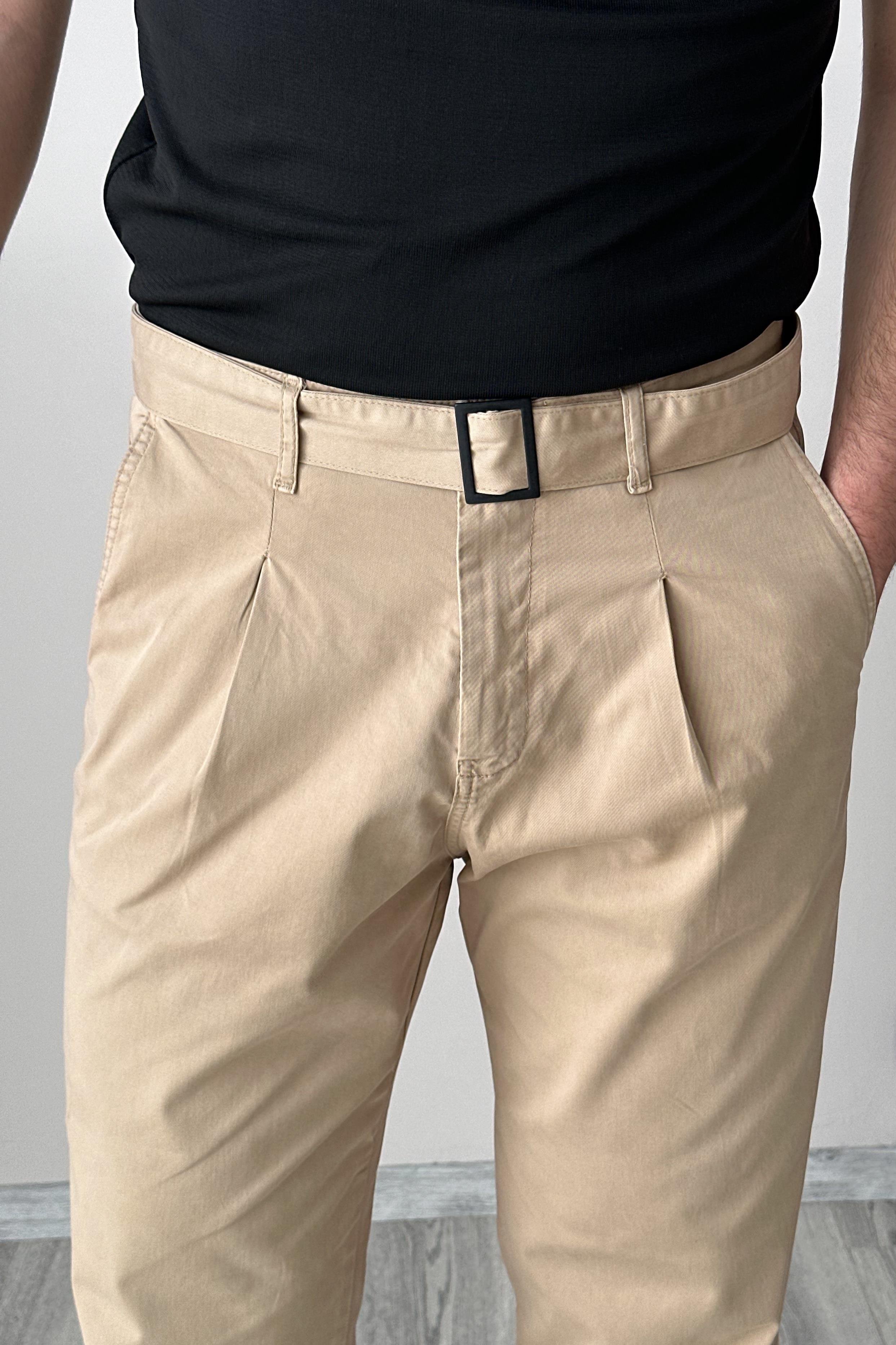 Pileli Gabardin Pantolon - Vizon