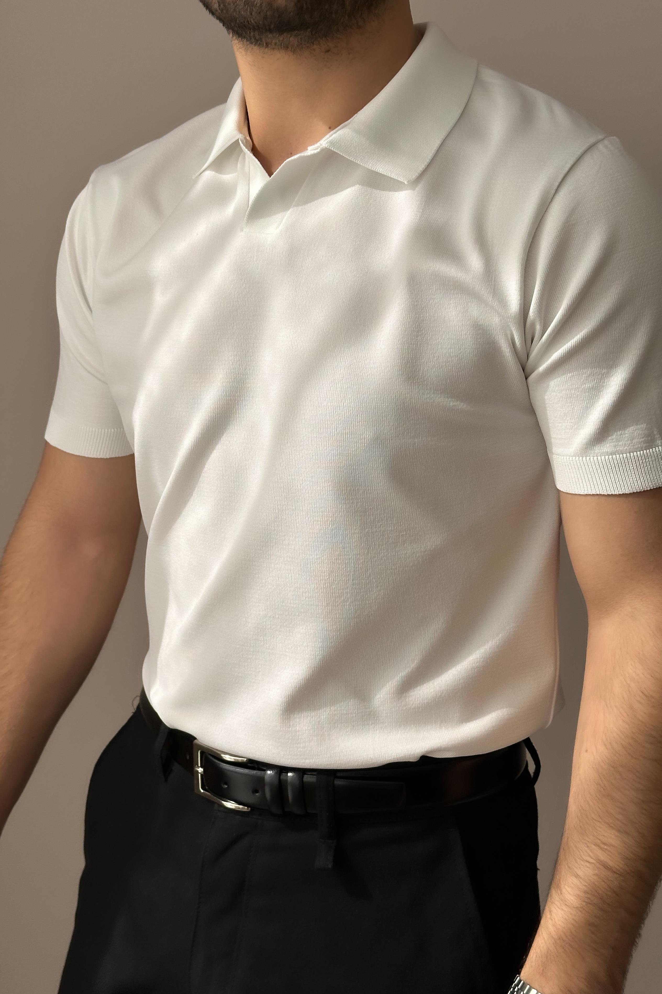 Polo Yaka Kısa Kollu Triko - Beyaz