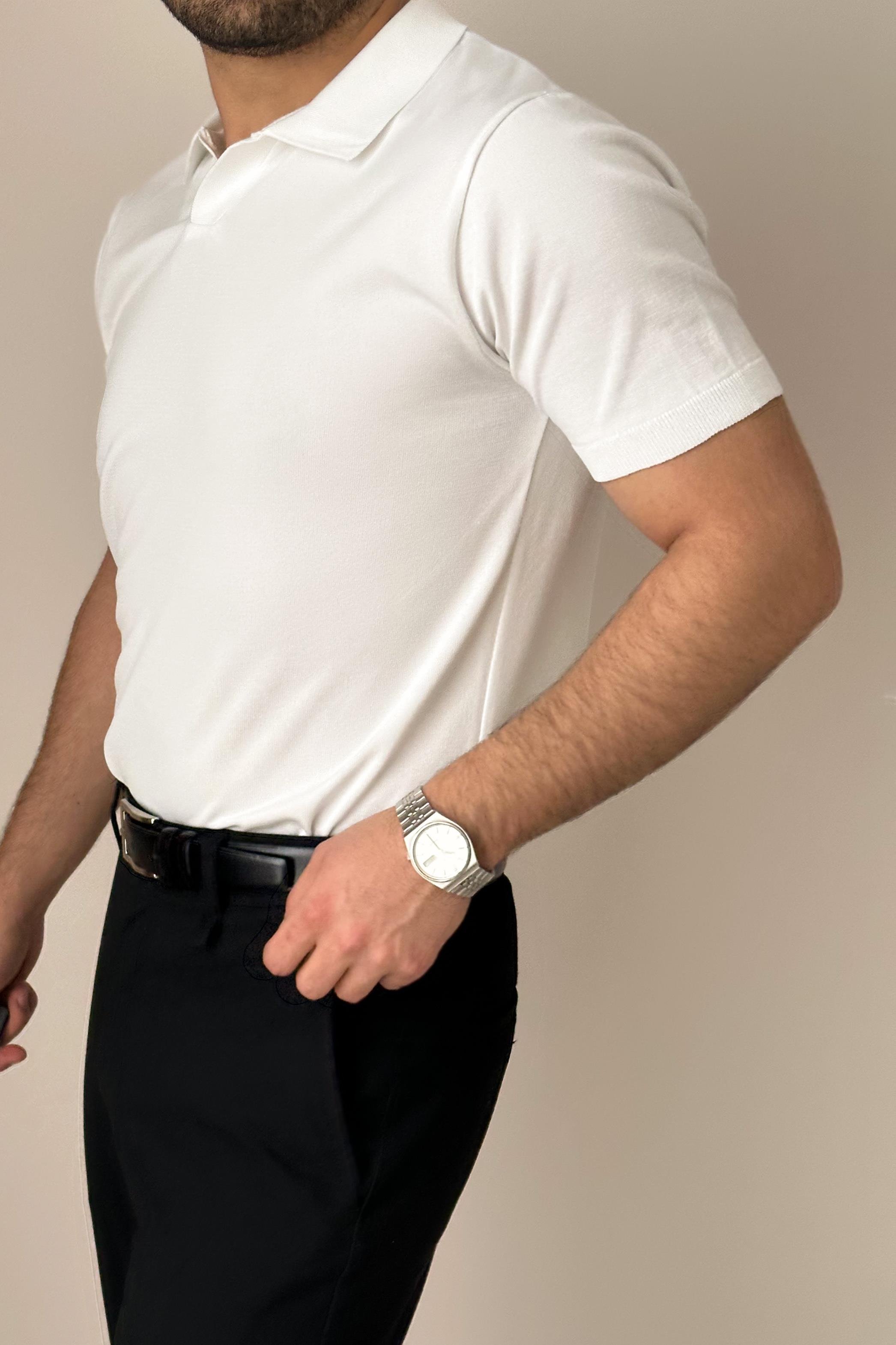 Polo Yaka Kısa Kollu Triko - Beyaz