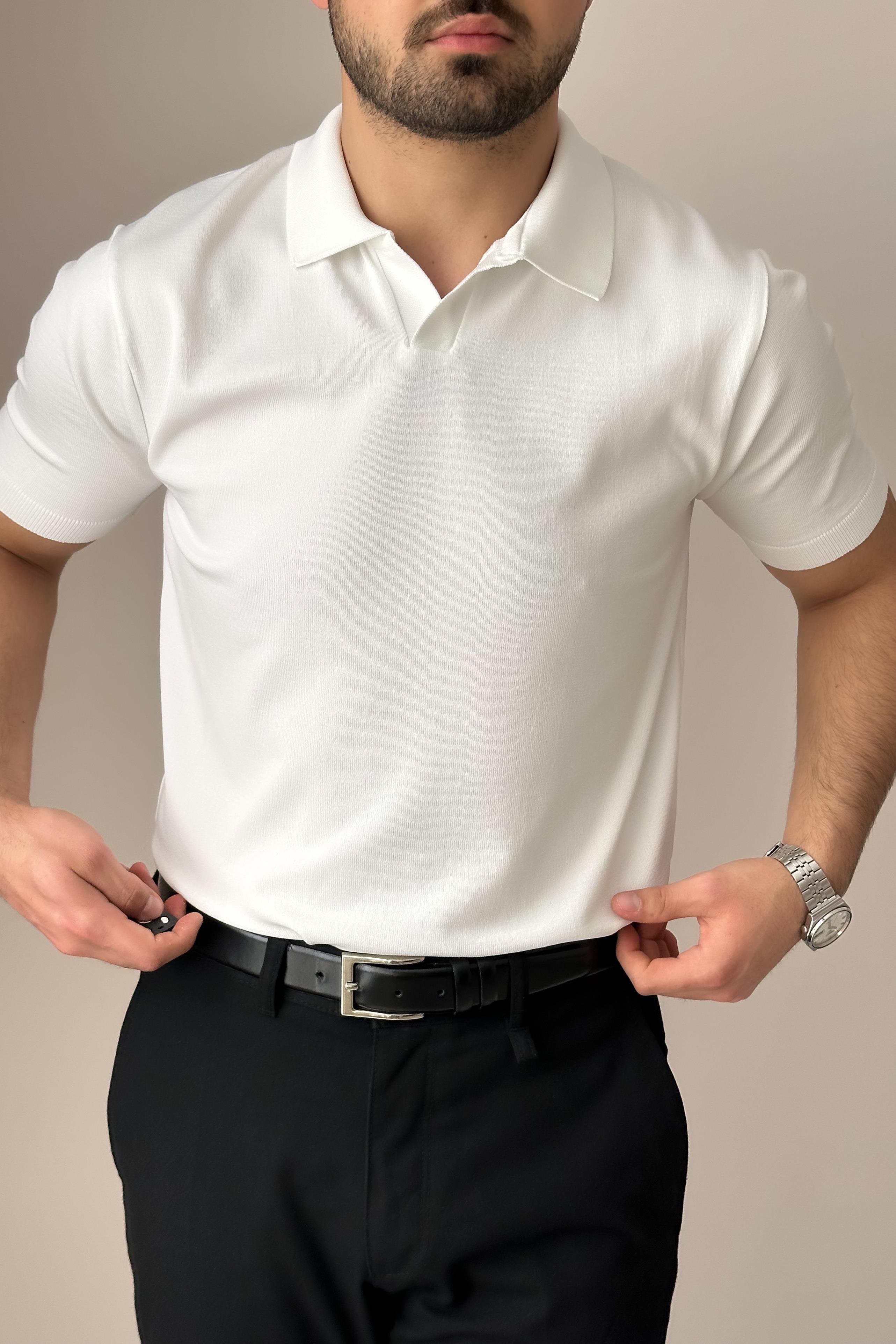 Polo Yaka Kısa Kollu Triko - Beyaz