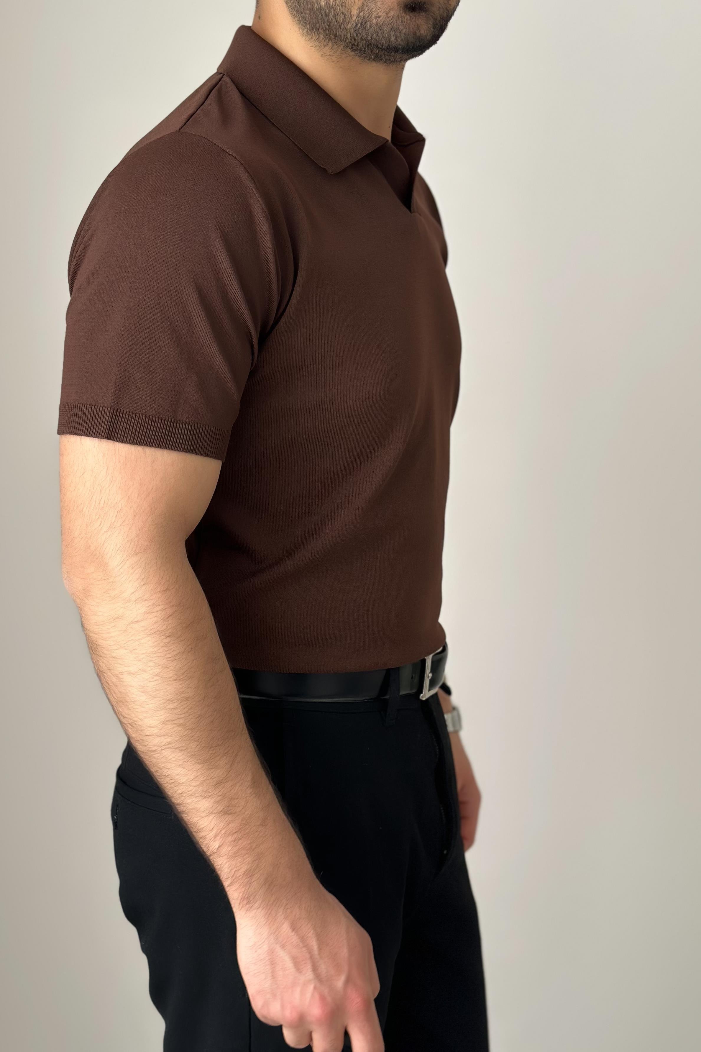 Polo Yaka Kısa Kollu Triko - Kahve