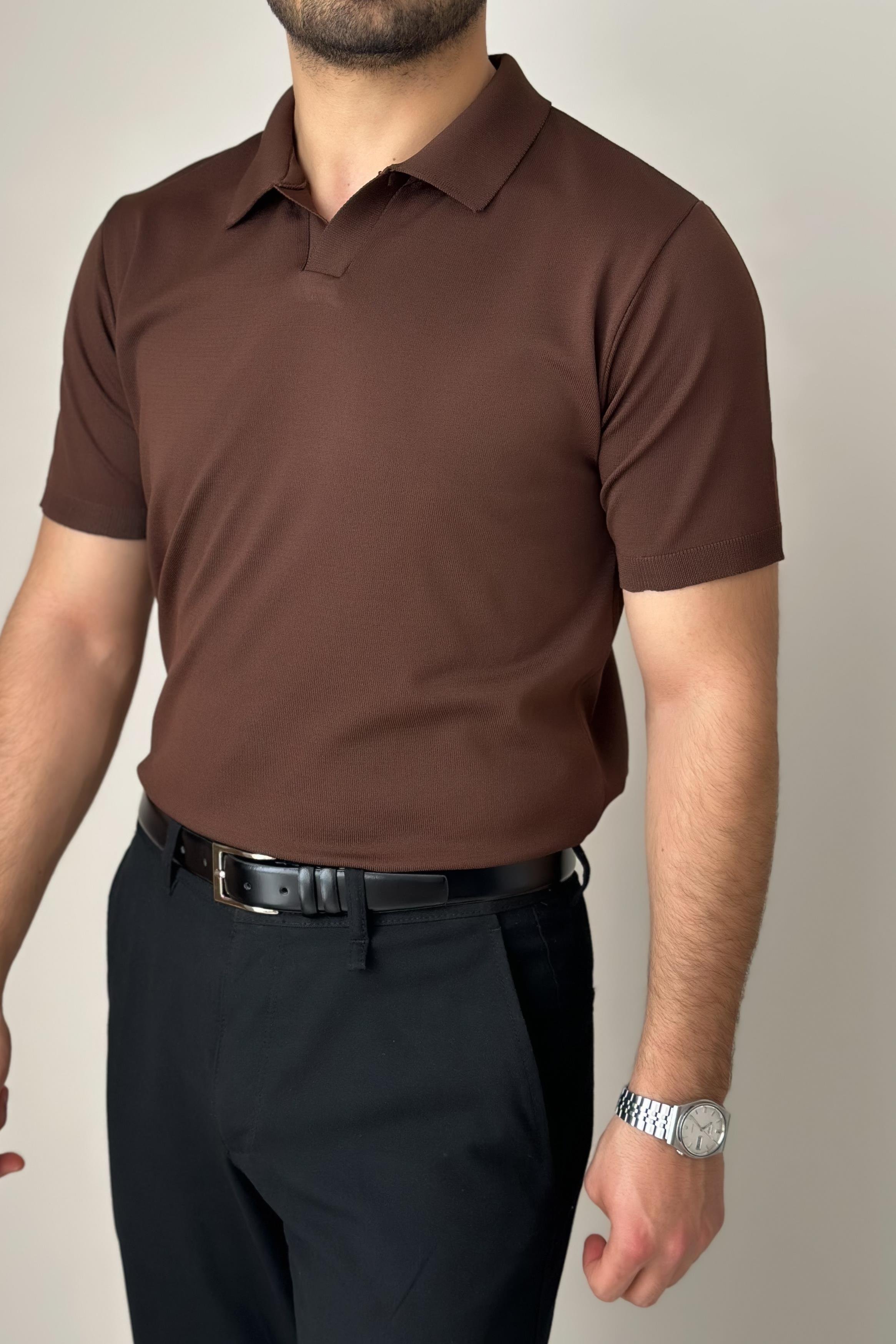 Polo Yaka Kısa Kollu Triko - Kahve