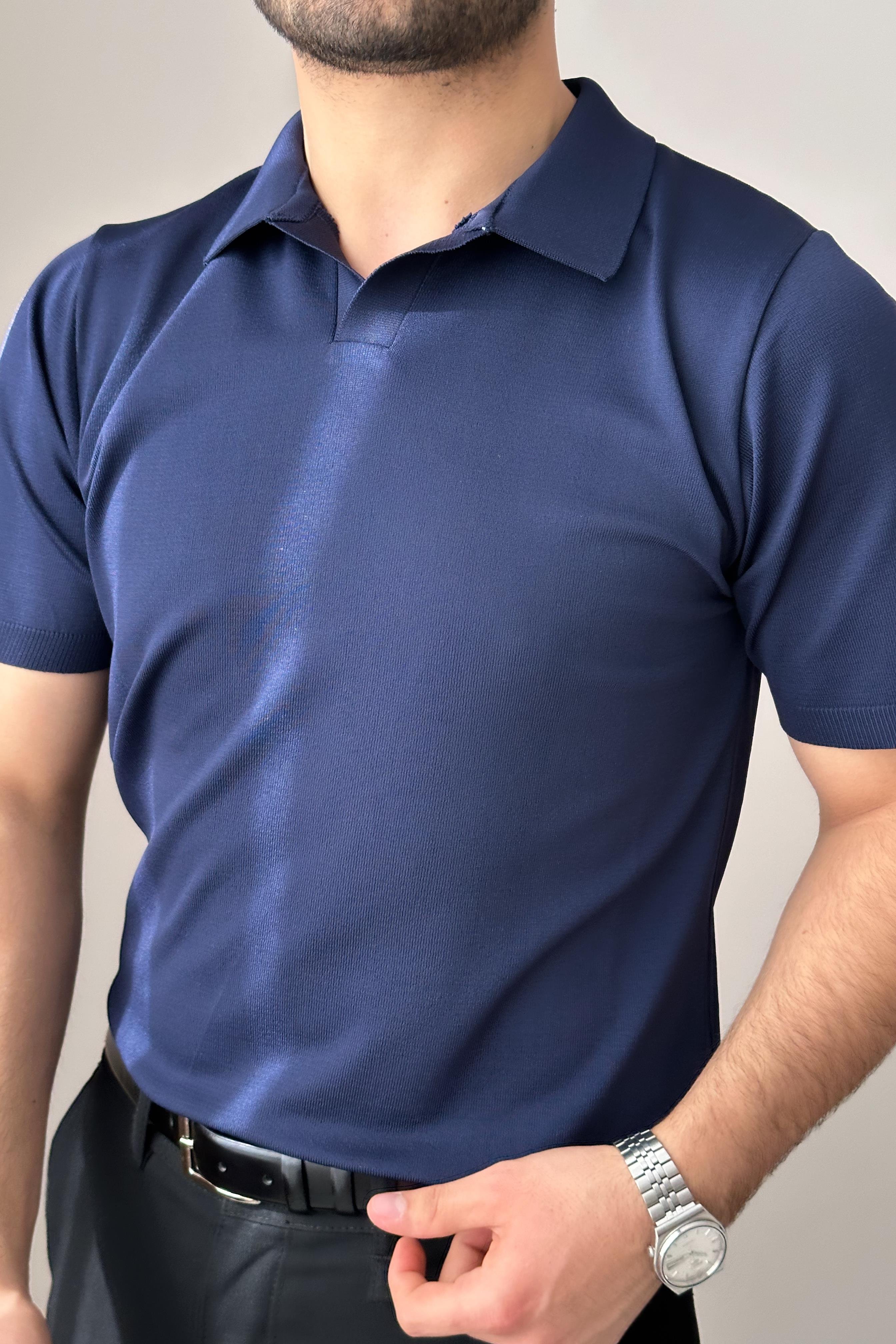 Polo Yaka Kısa Kollu Triko - Lacivert
