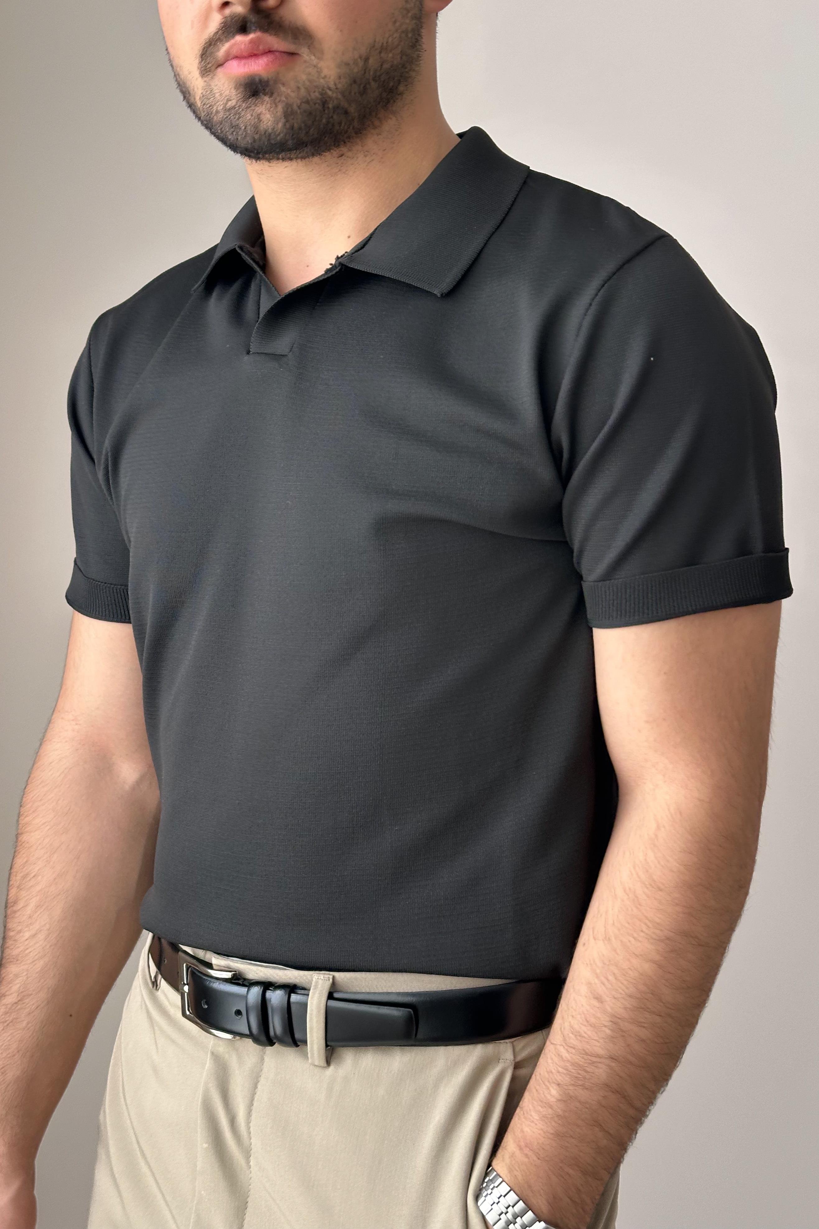 Polo Yaka Kısa Kollu Triko - Siyah