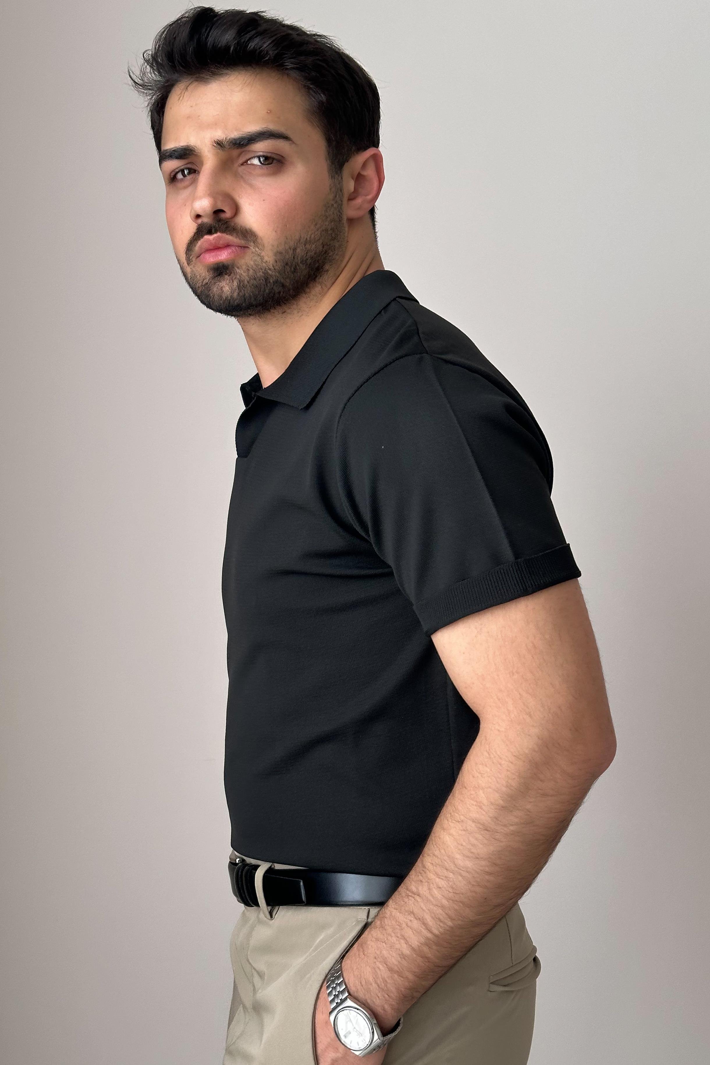 Polo Yaka Kısa Kollu Triko - Siyah