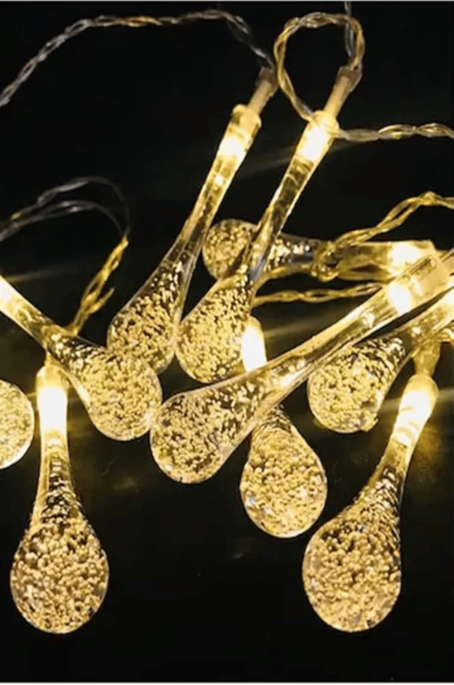 10 Led 2 Metre Sarı Kristal Su Damlası Güneş Enerjili Led Işık Solar Bahçe Ağaç Lamba Aydınlatması