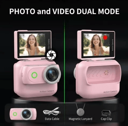 1080p Dijital Video Kamera (32gb) Kart Dijital Vlog Fotoğraf Makinesi  Türkçe Pembe