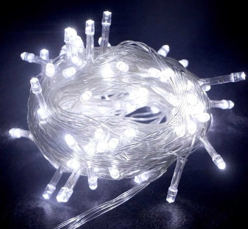 10m 100 Led Boncuk Lamba Beyaz Işık Şeffaf Kablo Mz-18-11