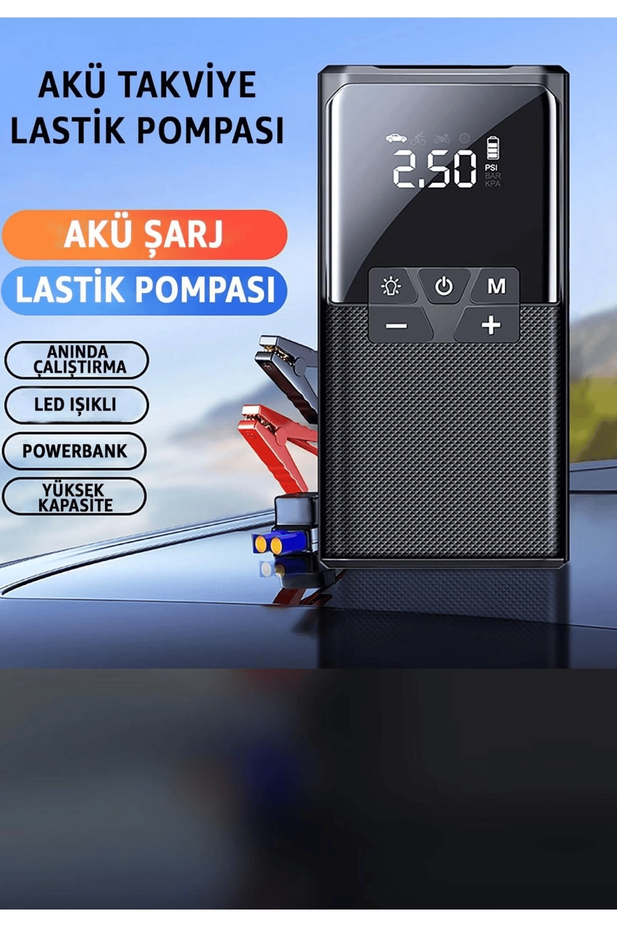 12000 Mah Akıllı Akü Takviye Ve Dijital Hava Pompası Akım Korumalı