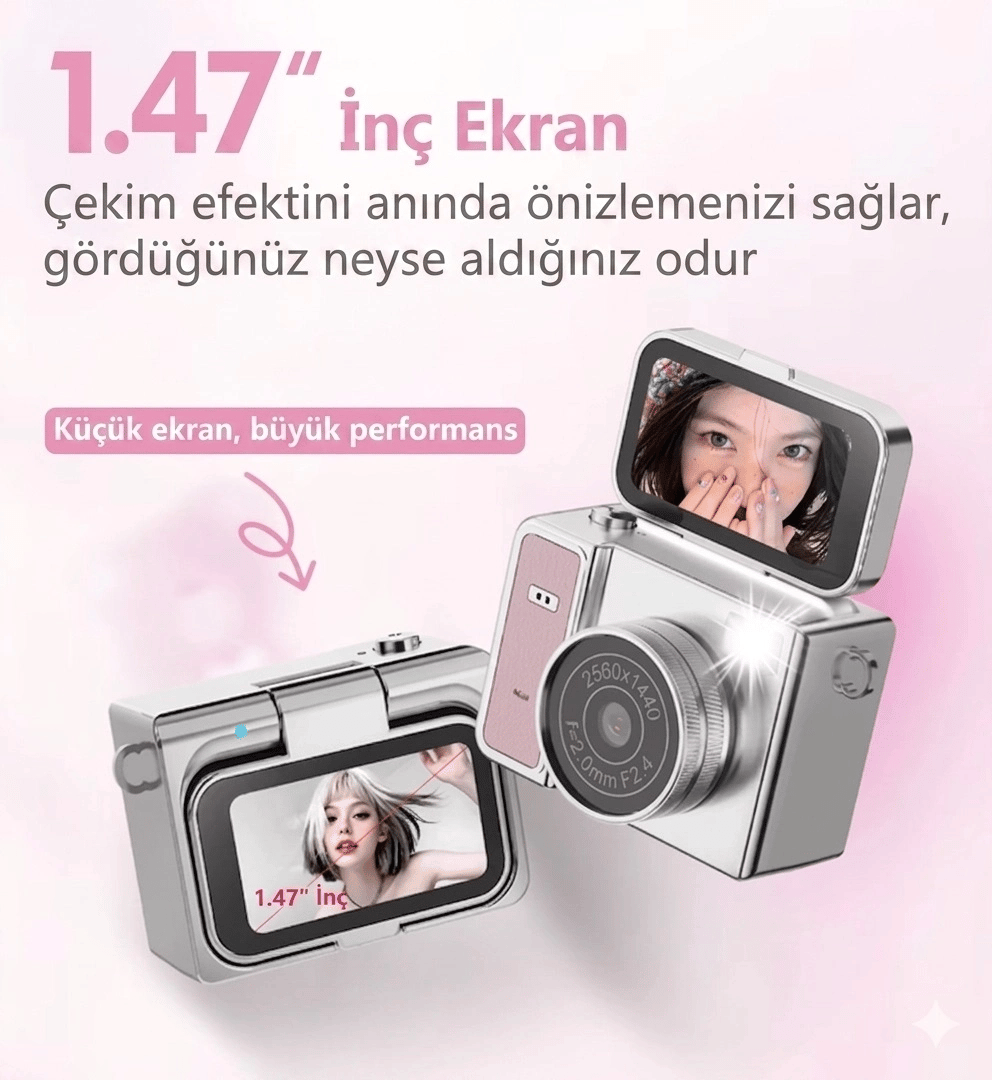 2k Mini Dijital Retro Video Kamera Flaşlı Dijital Vlog Mini Fotoğraf Makinesi Türkçe Menü Yeşil