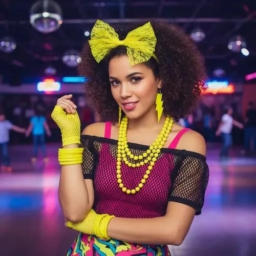 80’ler 90’lar Neon Sarı Parti Seti – Kolye Küpe Taç