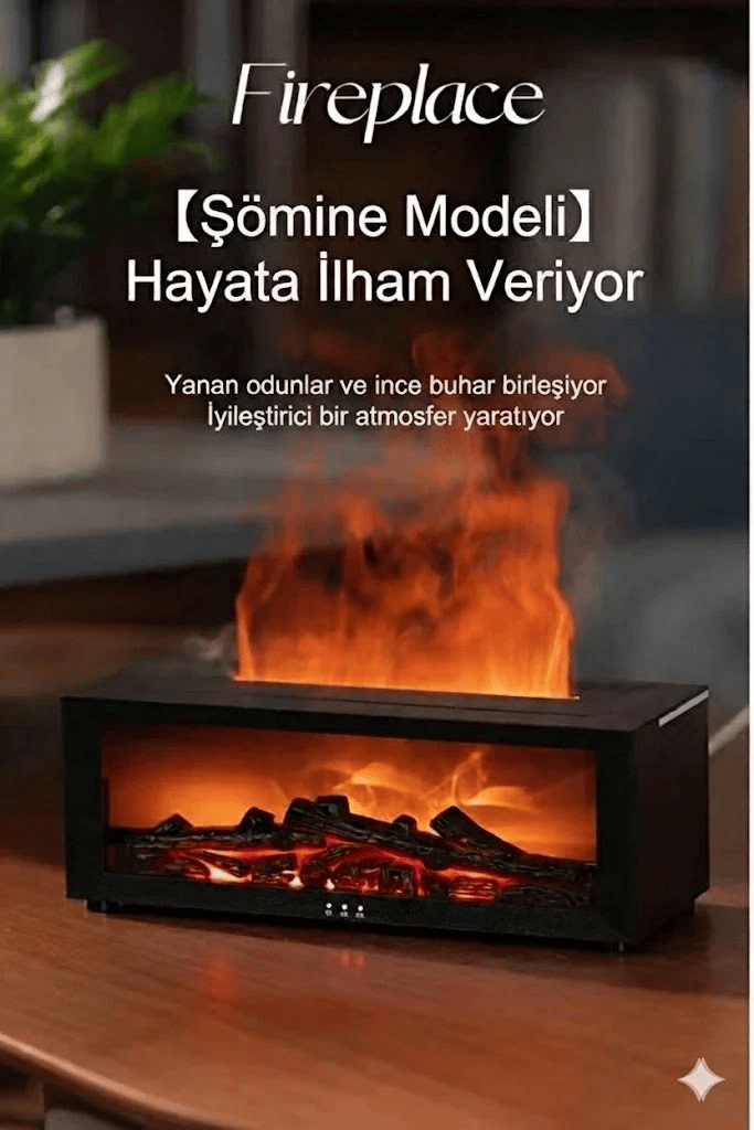 A4 Şömine Esintili Aromaterapi Difüzörü Ultrasonik Hava Nemlendici