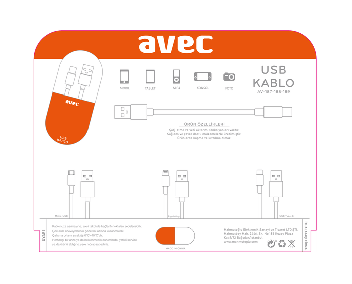 AVEC AV-187 Micro USB Kablo