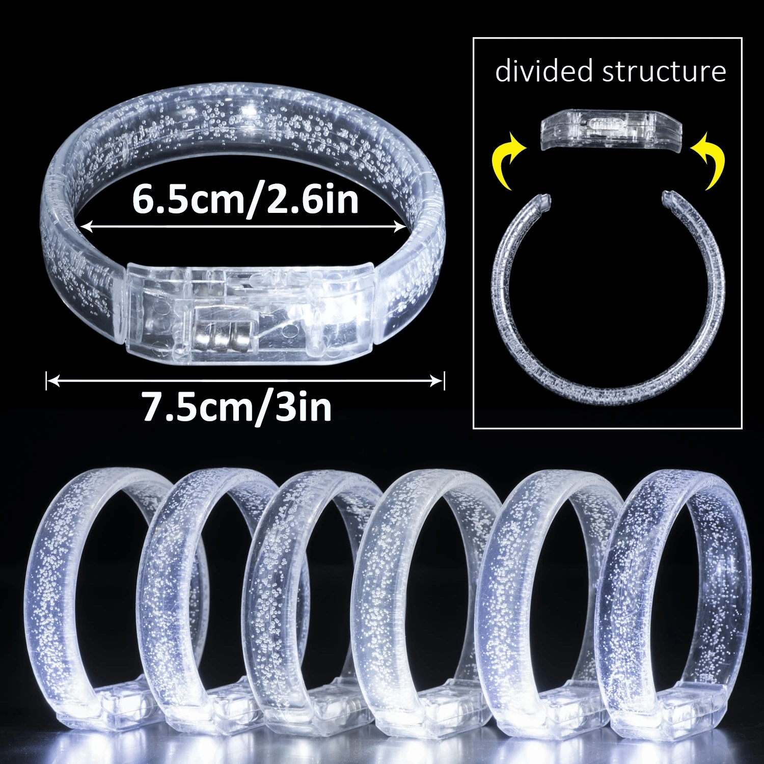 Beyaz-gümüş Led Işıklı Baskı Yapılabilen Pilli Bileklik Bilezik 1,5 Cm Genişlik