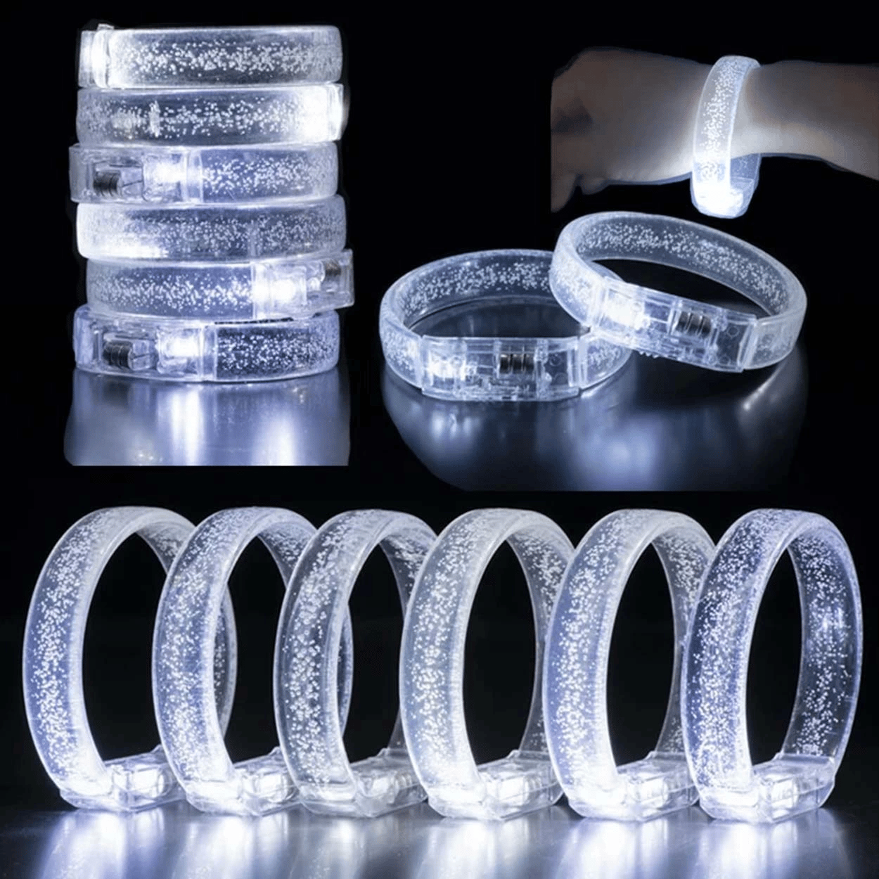 Beyaz-gümüş Led Işıklı Baskı Yapılabilen Pilli Bileklik Bilezik 1,5 Cm Genişlik