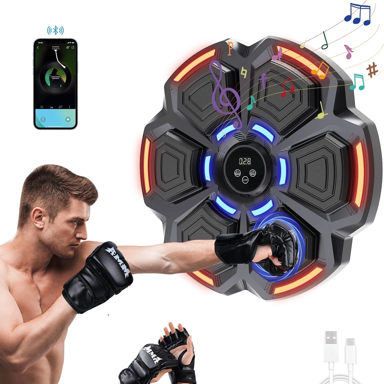 Bluetooth Hoparlör Özellikli Duvar Boks Makinesı  9 Mod Seviye Ayarlı  Müzikli Boks Makinesı