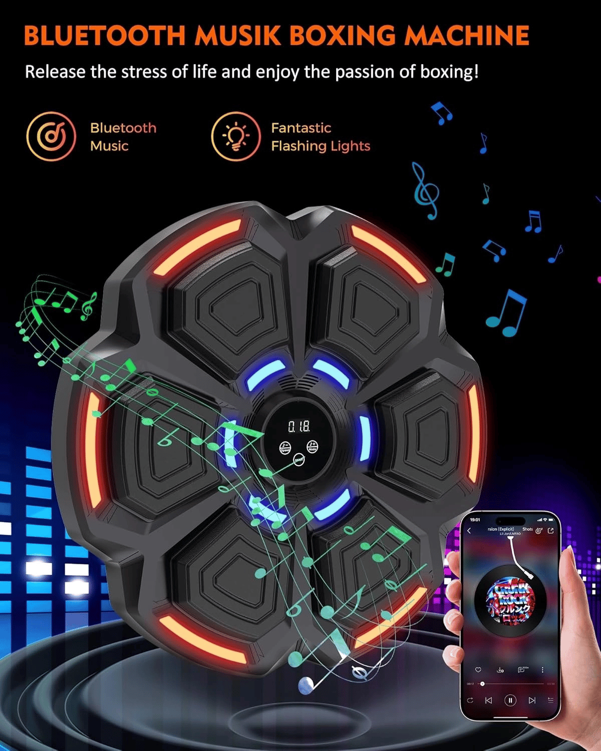 Bluetooth Hoparlör Özellikli Duvar Boks Makinesı  9 Mod Seviye Ayarlı  Müzikli Boks Makinesı