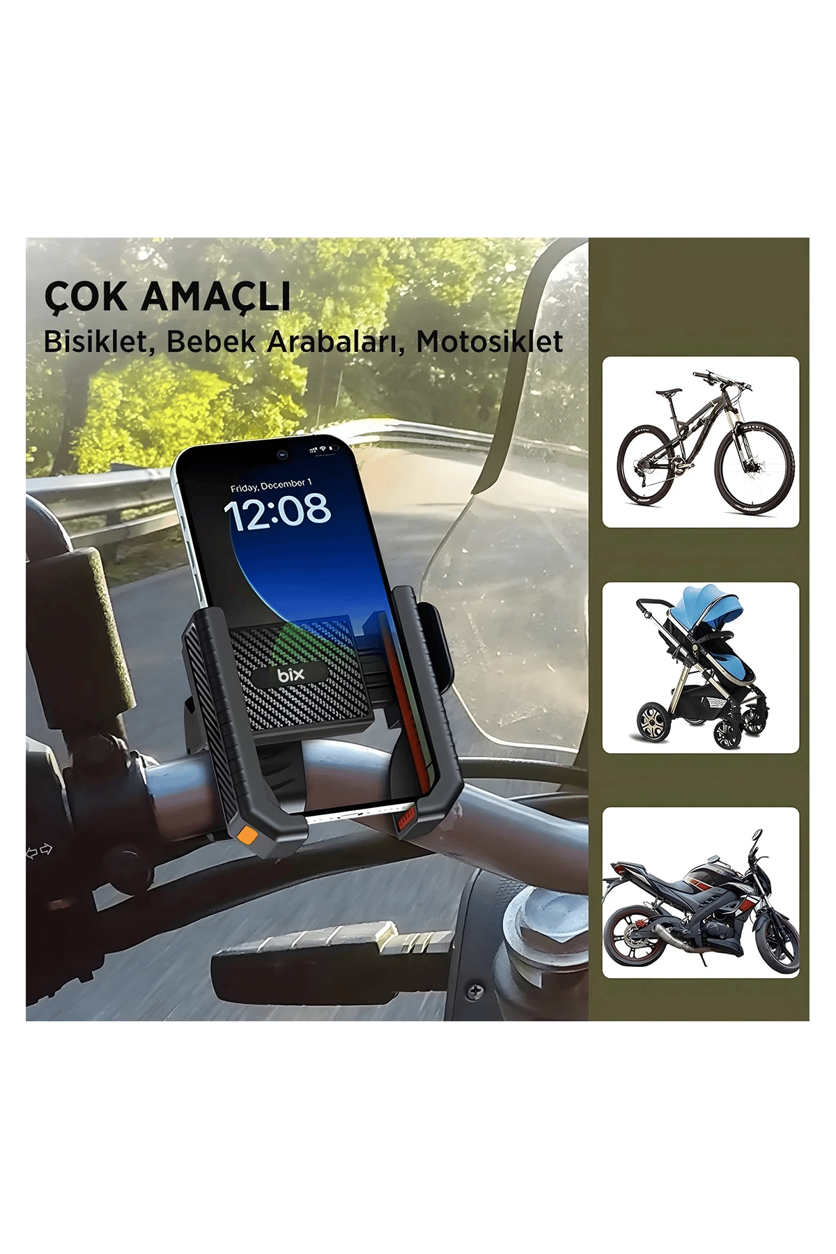 Gidon Bağlantılı Bisiklet Motosiklet İçin Esnek Abs 4-7.8″ İnç Telefon Tutucu 360° Dönebilen Tasarım
