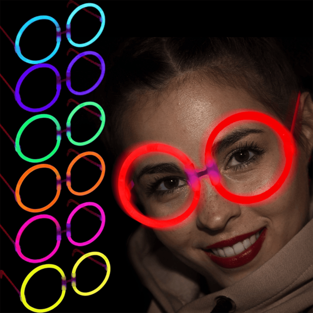 Glow Stick Parti Gözlüğü Glow Partisi Yuvarlak Şekilli Fosforlu Gözlük 6 Adet