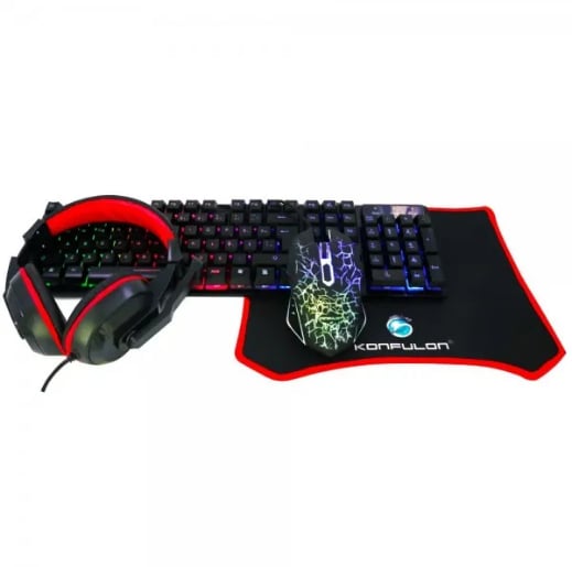 Konfulon GY102 Türkçe Q RGB Işıklı Gaming Klavye Mouse MousePad Oyuncu Kulaklığı 4in1 Set