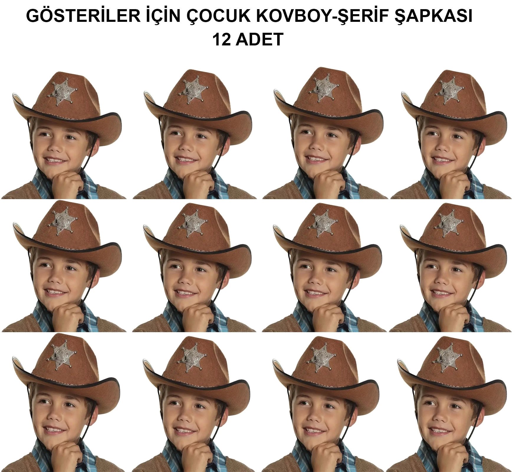 Kovboy Şerif Şapkası Kahve 12 Adet - Kostüm, Parti Ve Gösteri Şapkası