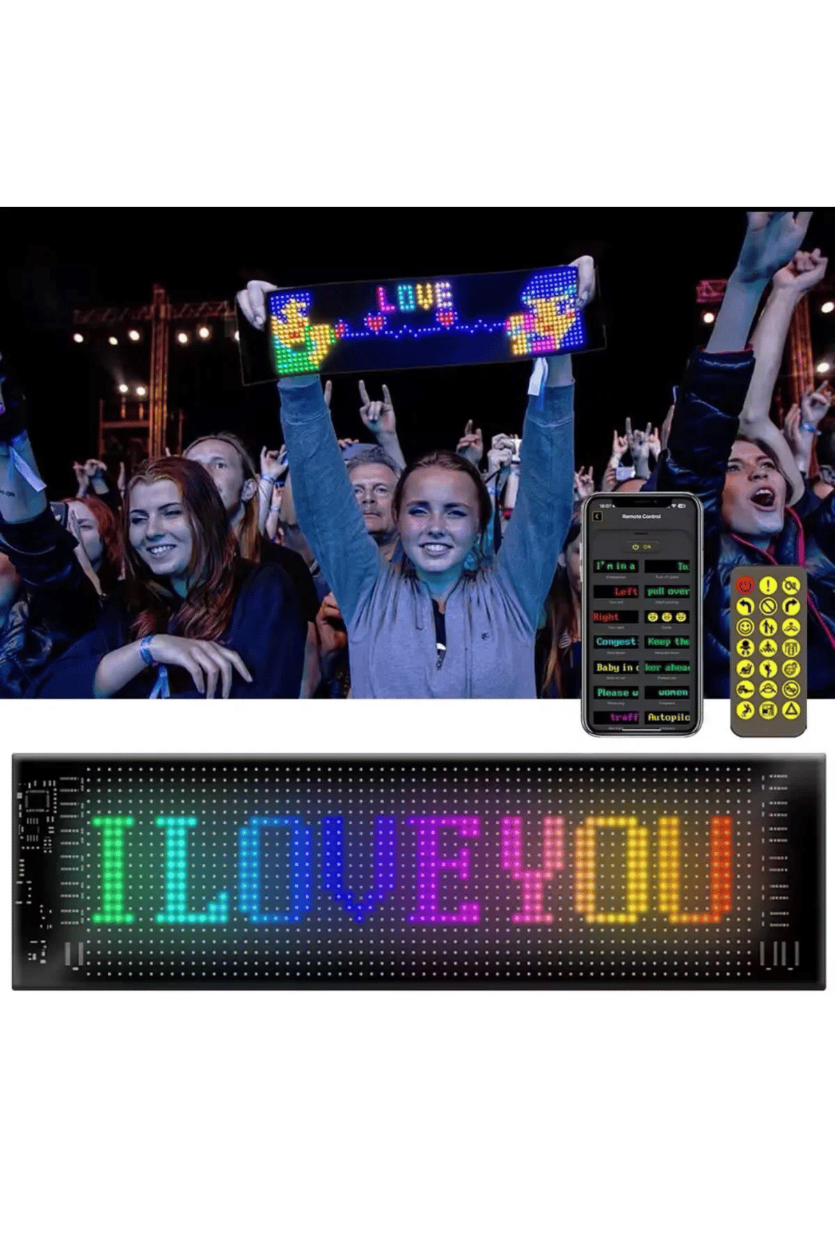 Led Panel Cama Yapışan Telefon Kontrollü Led Ekran Panel 16*64 Led Sayısı