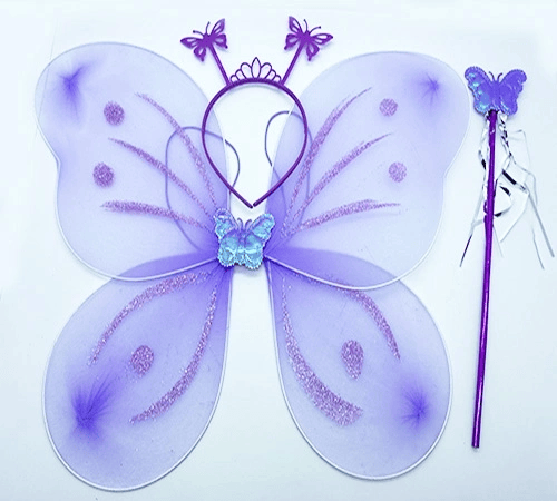 Lila Mor Kelebek Kız Seti – 50 Cm Kelebek Kanadı, Taç Ve Asa