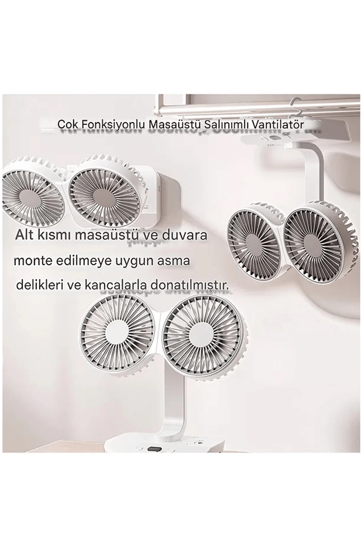 Masaüstü Dijital Ekranlı Çift Fanlı Led Işıklı Soğutucu Fan Ev Ofis Şarjlı Vantilatör