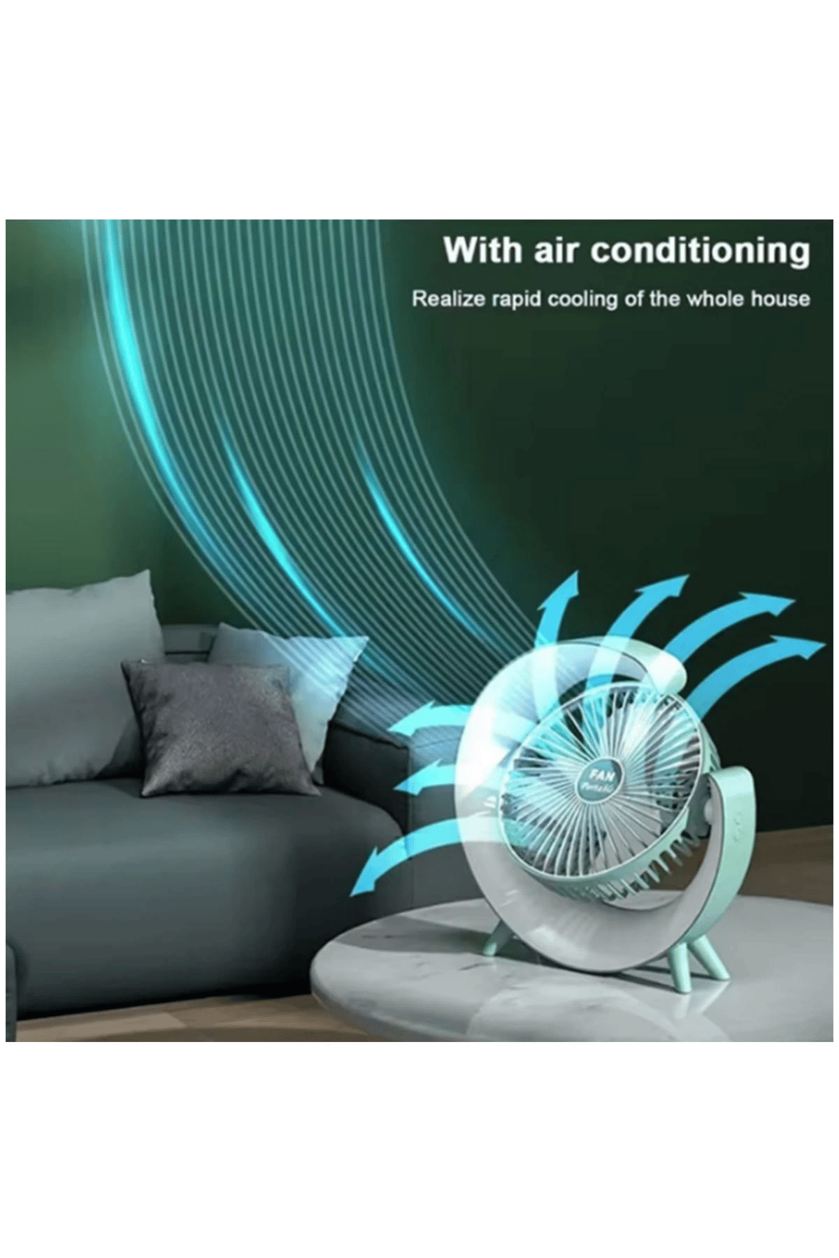 Masaüstü Vantilatör Usb Şarjlı Rgb Led Işıklı 3 Kademeli 180° Ayarlanabilir Soğutucu Fan Mavi