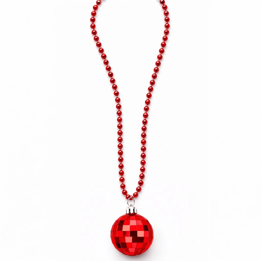 Retro Disko Topu Şekilli 8039ler 9039lar Kırmızı Renk Plastik Kolye