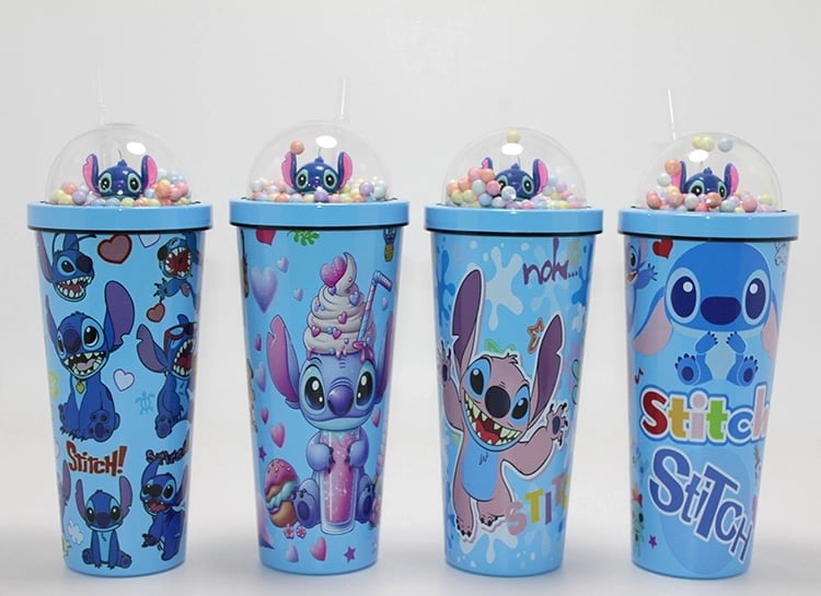 Sevimli Stitch Pipetli Boncuklu Termos & Suluk Alk4708