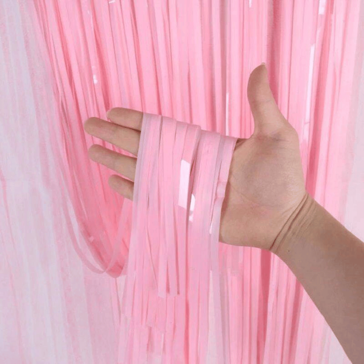 Soft Pembe Püsküllü Kapı Perdesi - Parti, Baby Shower, Cinsiyet Partisi 1x2 M