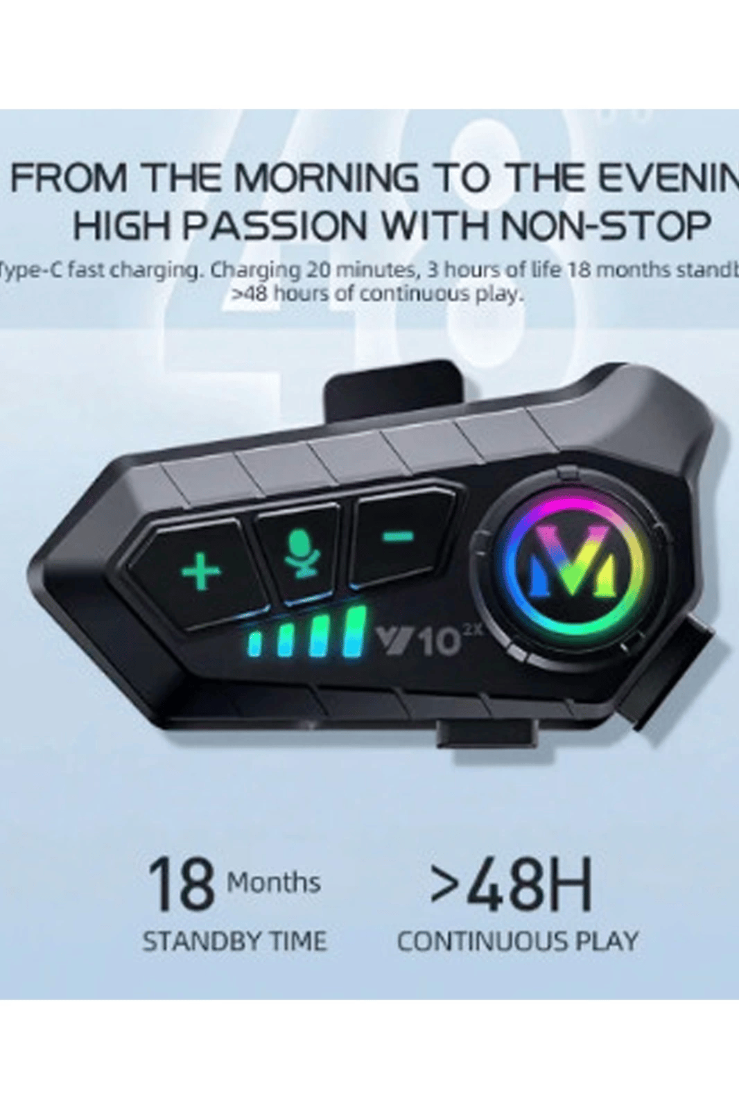 y10 2x Motosiklet Kask İntercom Çift Eşleşme Rgb Işıklı Bluetooth Kulaklık 5,3