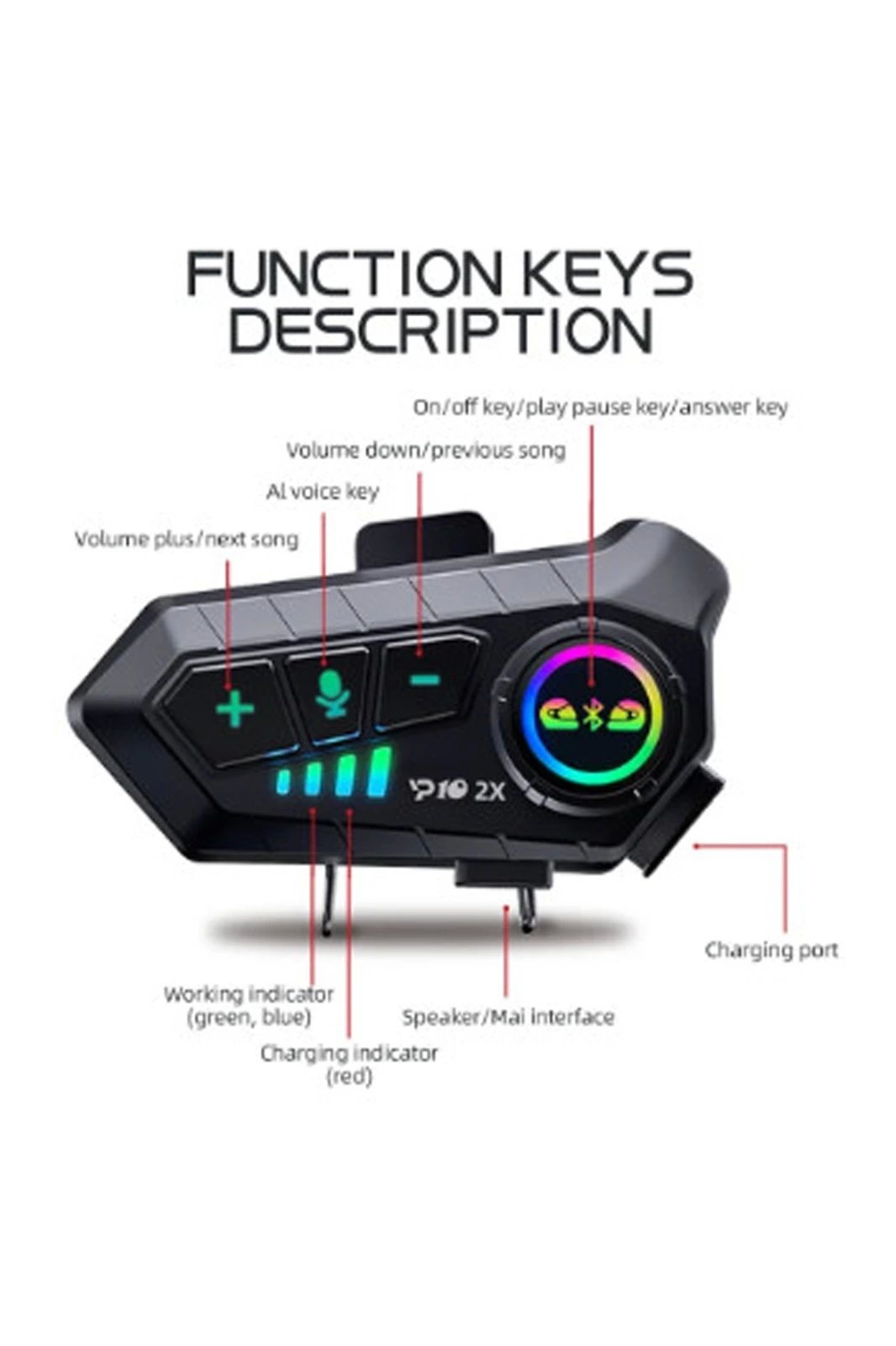 y10 2x Motosiklet Kask İntercom Çift Eşleşme Rgb Işıklı Bluetooth Kulaklık 5,3