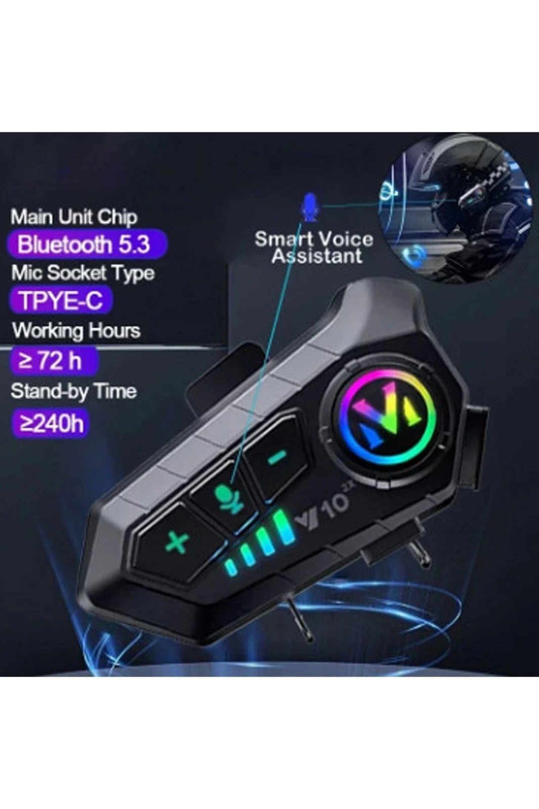 y10 2x Motosiklet Kask İntercom Çift Eşleşme Rgb Işıklı Bluetooth Kulaklık 5,3