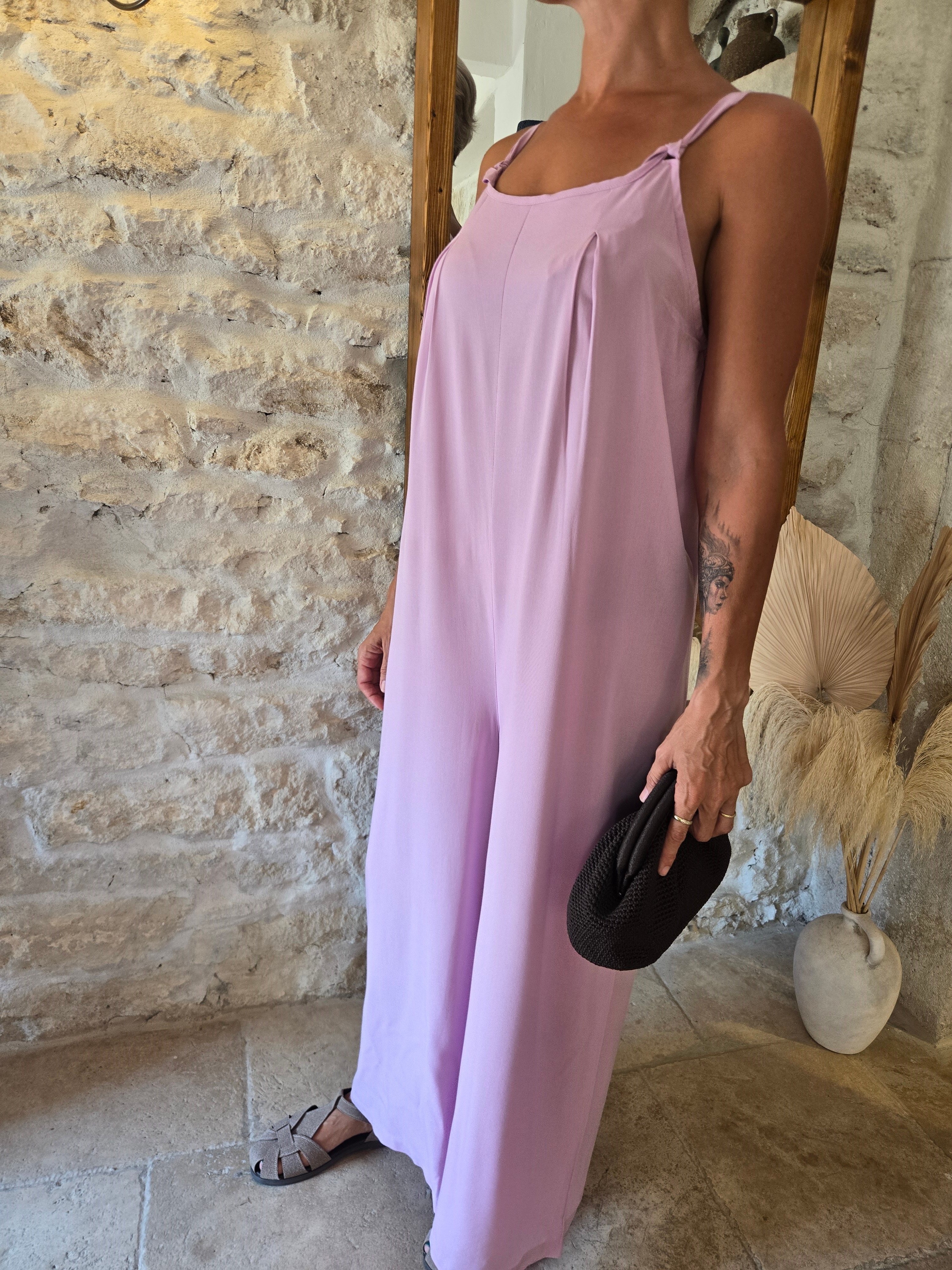 Bitkisel İpek Lila Uzun Bol Tulum