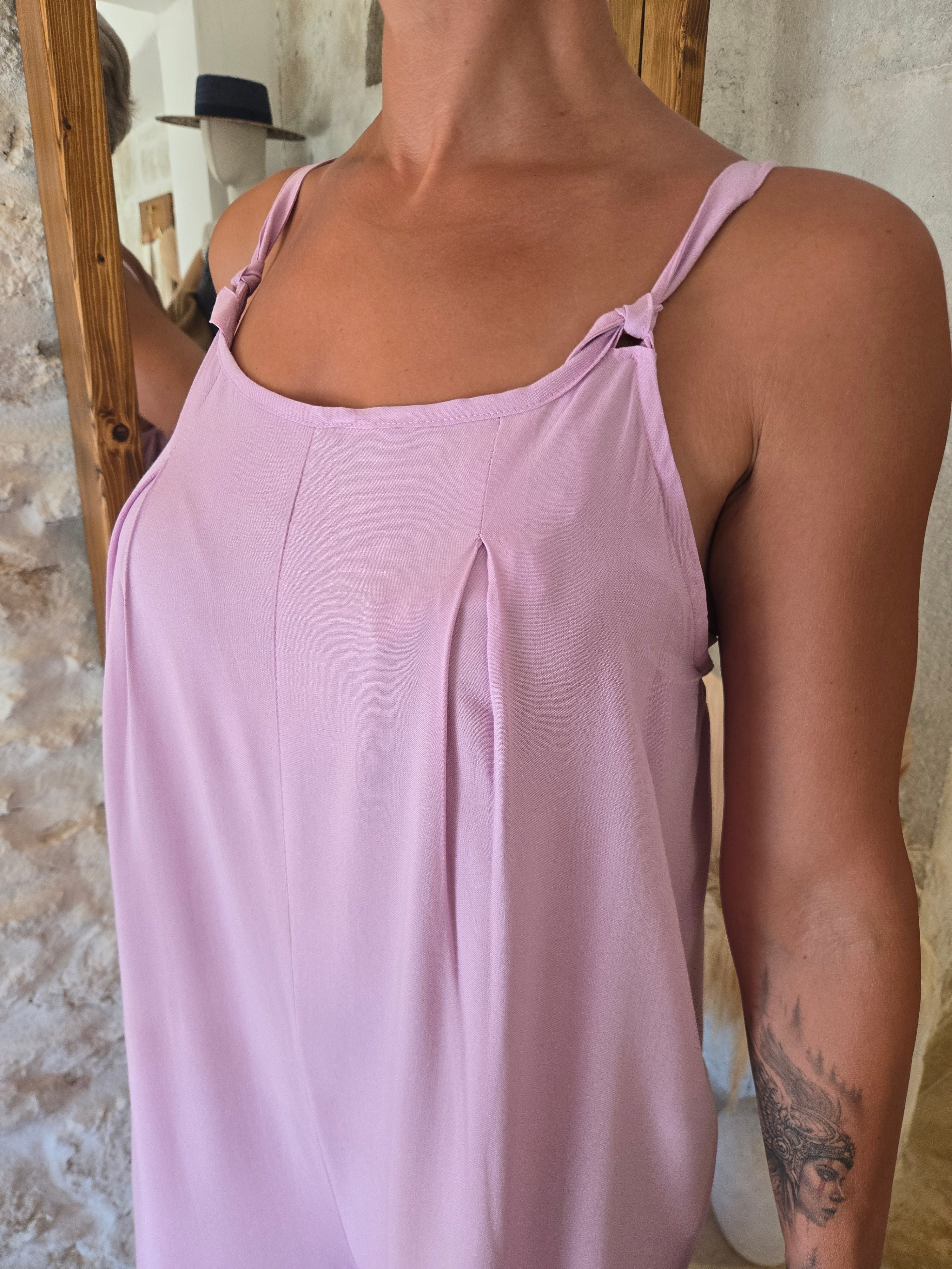Bitkisel İpek Lila Uzun Bol Tulum