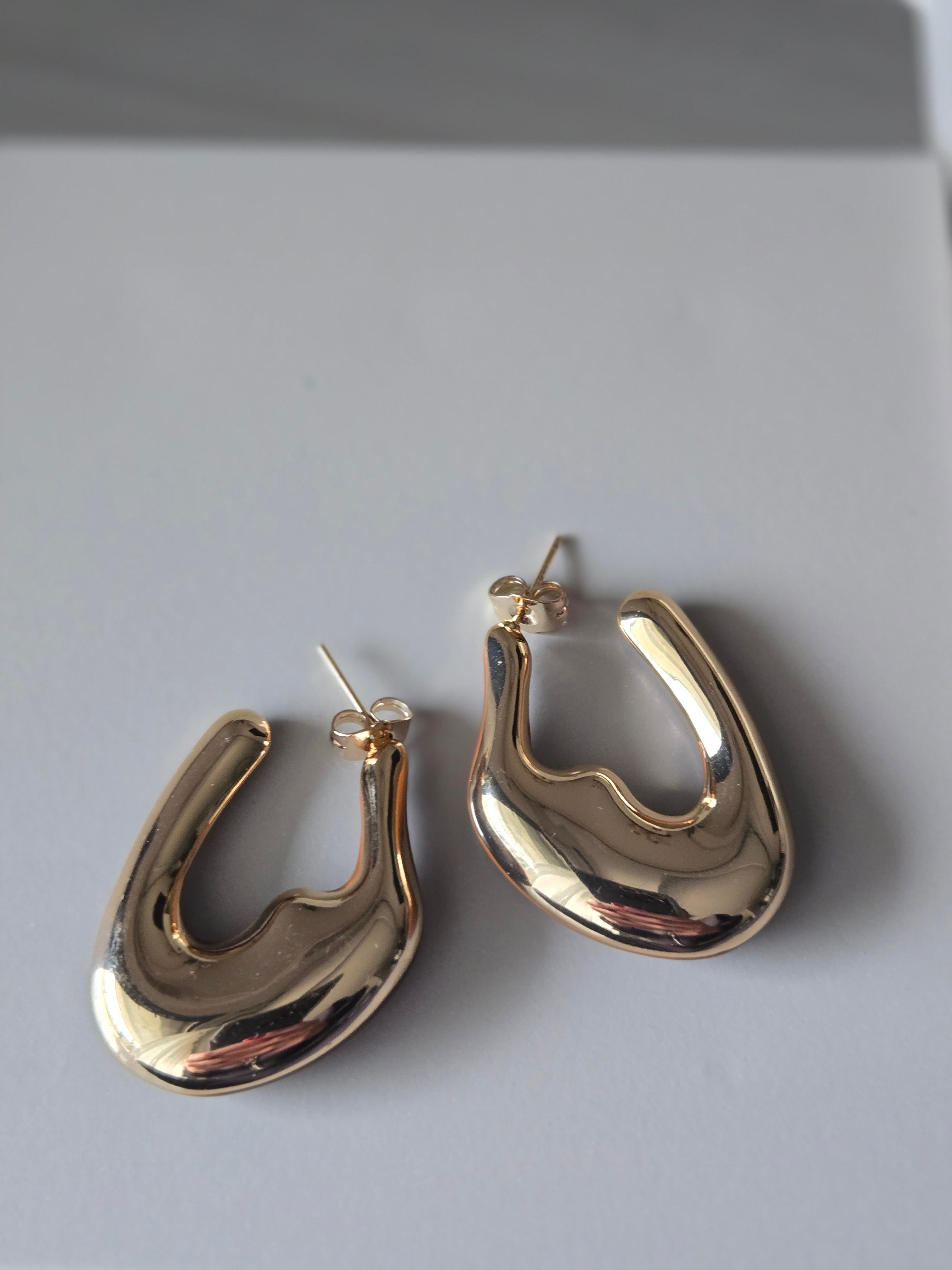 Çift Taraflı Kahve&Gold Detay Küpe