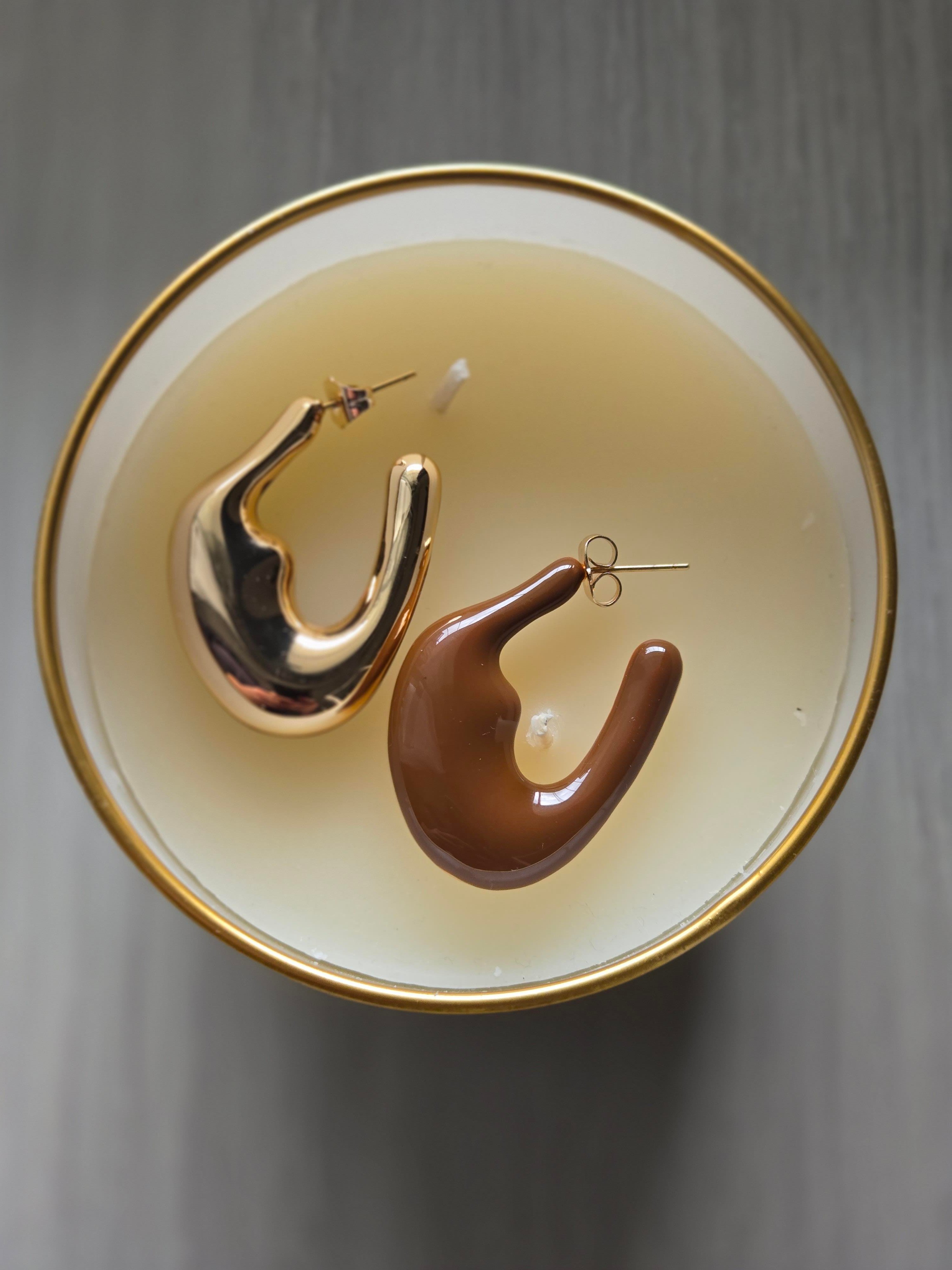 Çift Taraflı Kahve&Gold Detay Küpe